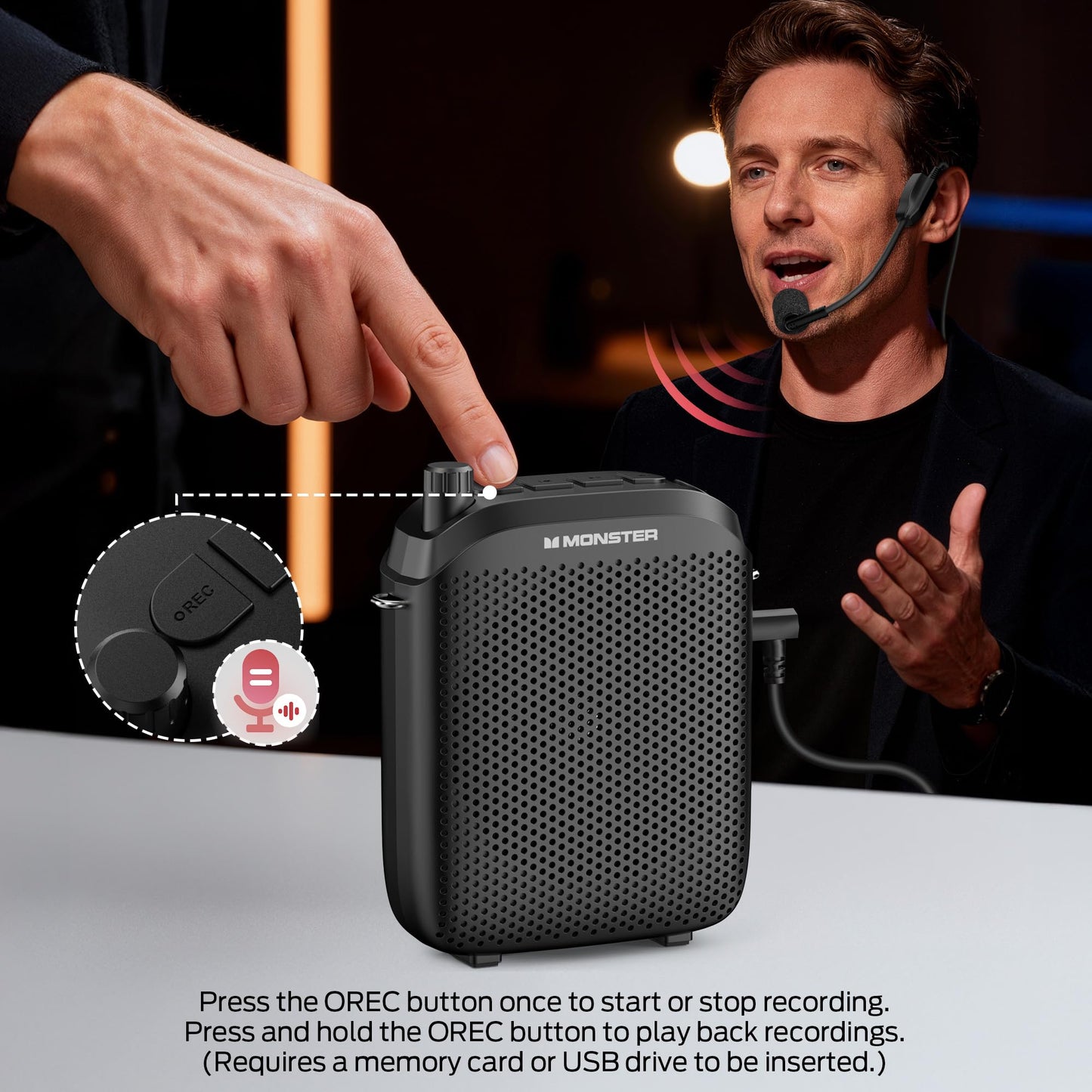 Monster Phonic 20 Voice Amplifier, 15W Portable Voice Amplifier for Teachers, Bluetooth PA Speaker with Wired Microphone, Portable Speaker with Microphone for Classroom, Teaching, Speaking
