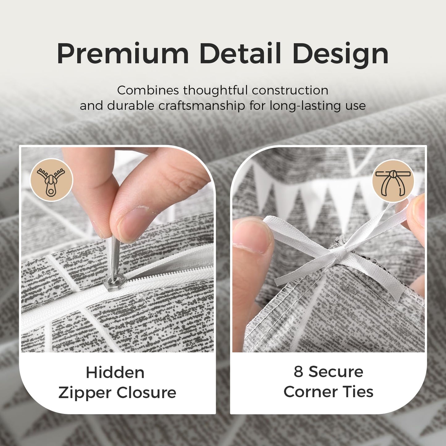 Lekesky Boho Duvet Cover King, Ultra Soft Brushed Microfiber King Duvet Cover Set, 3 Pieces Breathable King Bedding Sets with Zipper Closure and Corner Ties, Grey Striped