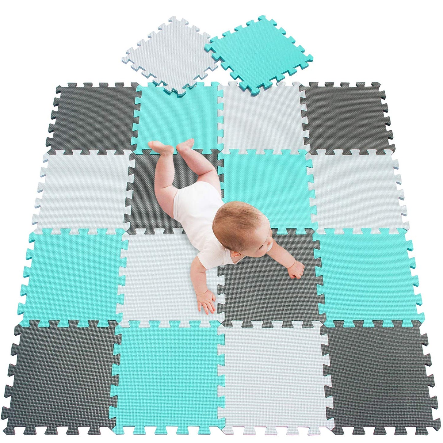 meiqicool Baby Play Mat with EVA Foam Interlocking Puzzle Solid Foam Play Mat for Baby- 18 Tiles Puzzle Floor Play Mat with Shapes & Colors 11.8"x 11.8"