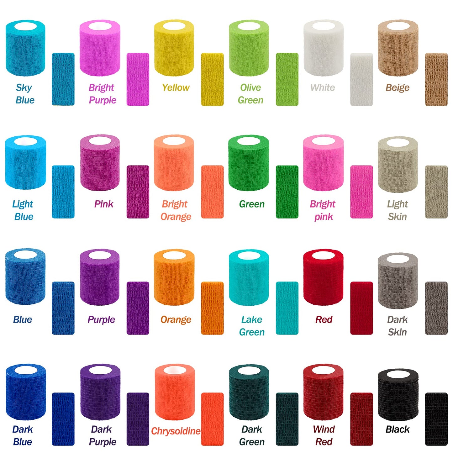 BQTQ 72 Rolls Self Adherent Bandage Cohesive Wrap Athletic Tape 2" x 5 Yards Breathable Stretch Wrap Sports wrap Cohesive Bandage Tape Roll for Ankle Sprains & Swelling,Human, Animals(Rich Color)