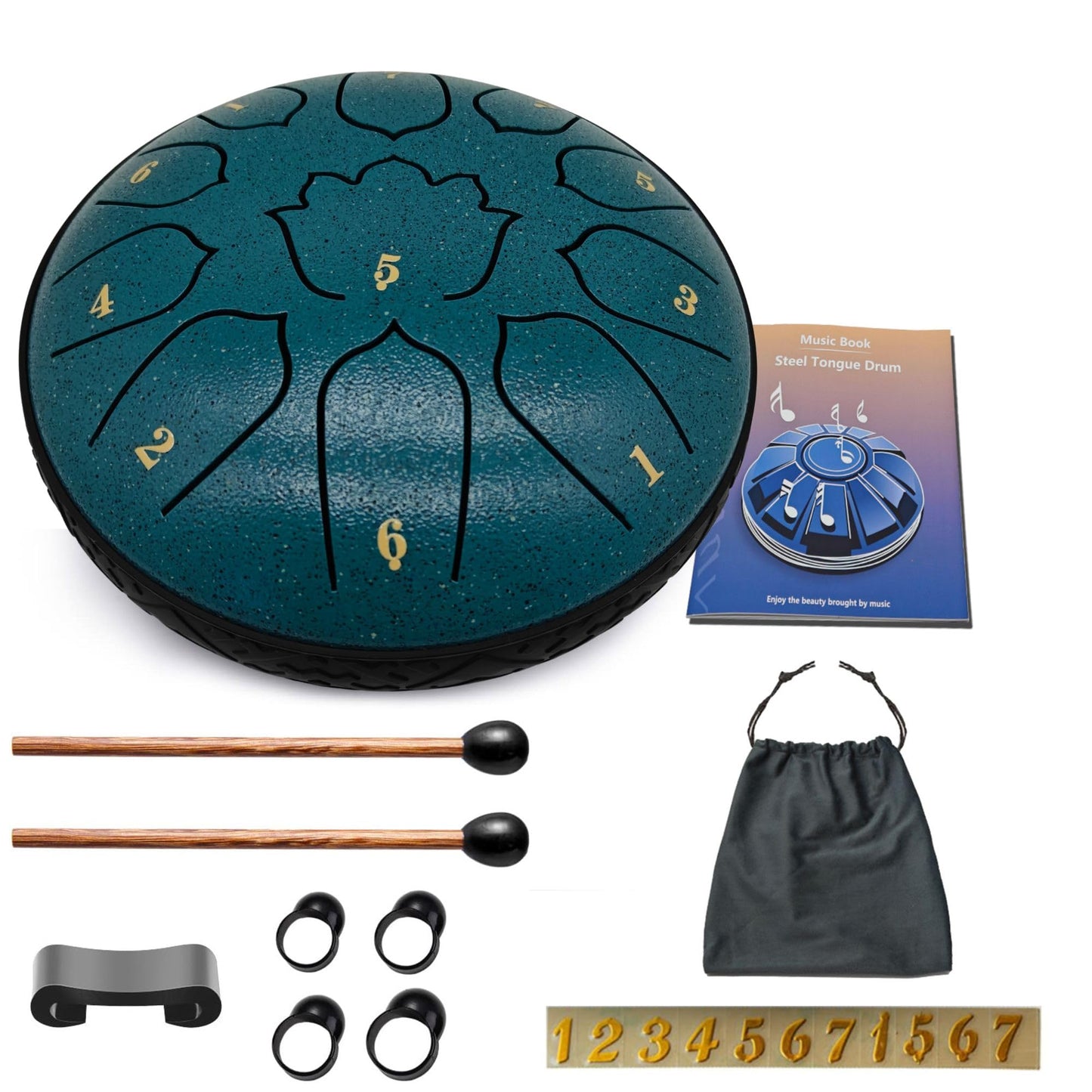 Steel Tongue Drum 6.5-Inch 11 Notes – Rain Drum for Outside & Garden, with Soft Bag, Mallets and Music Book – for Meditation, Relaxation, Music Learning & Music Gift – VESYMAN