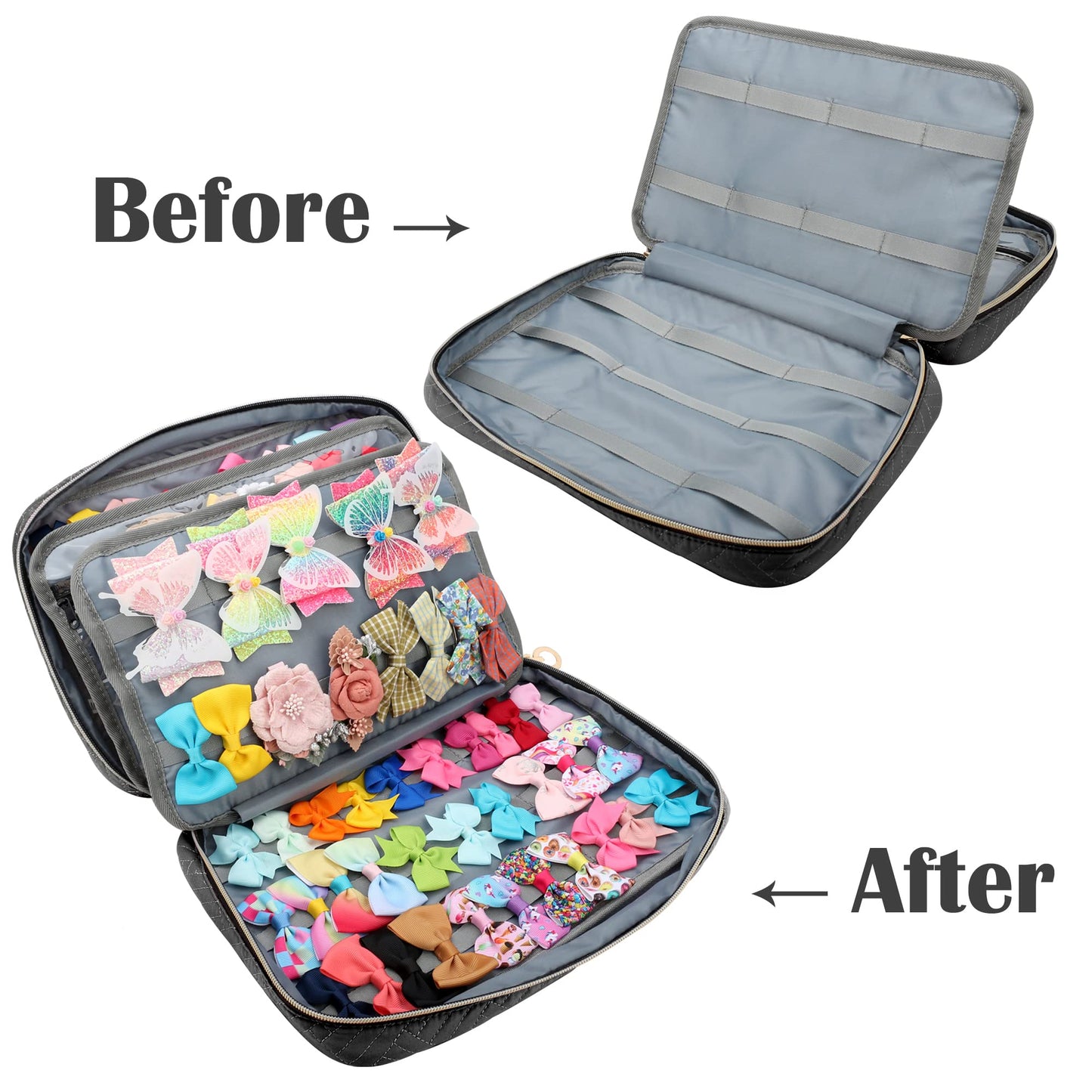 MICOM Hair Accessories Storage Bag for Baby Girls, Hair Bow Organizer, Multifunctional Hair Accessories Storage Carrying Case for Display Hair Clips, Headbands, Scrunchies, Travelling Storage Bag