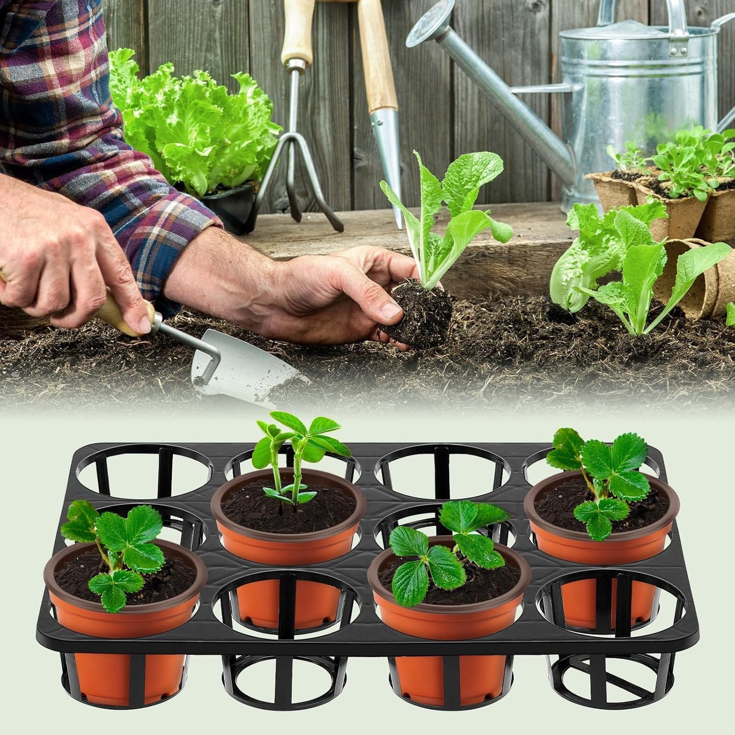 12 Cell Nursery Planter Pots Trays, 10 Pack Seed Starter Pots Moving Trays, Garden Plant Pot Shuttle Carry Holder and Trays for 4 inch Round Plastic Nursery Pots Flower Pot Carrier Transporting