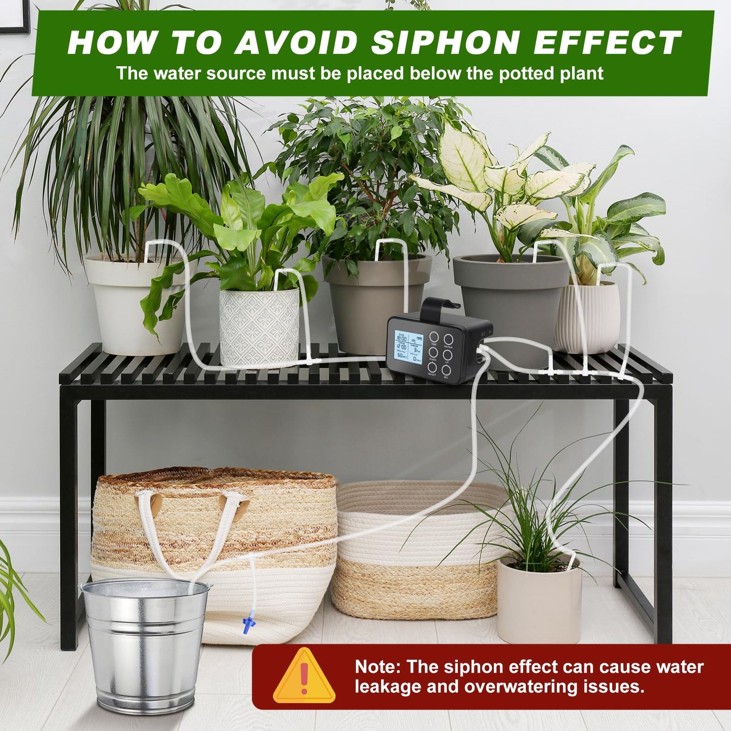 Automatic Plant Watering System for 15 Pots, [Upgraded] Tipkook Programmable Indoor/Outdoor Drip Irrigation System with LCD Touchscreen,1-300s Watering Timer, Vacation Garden Watering System