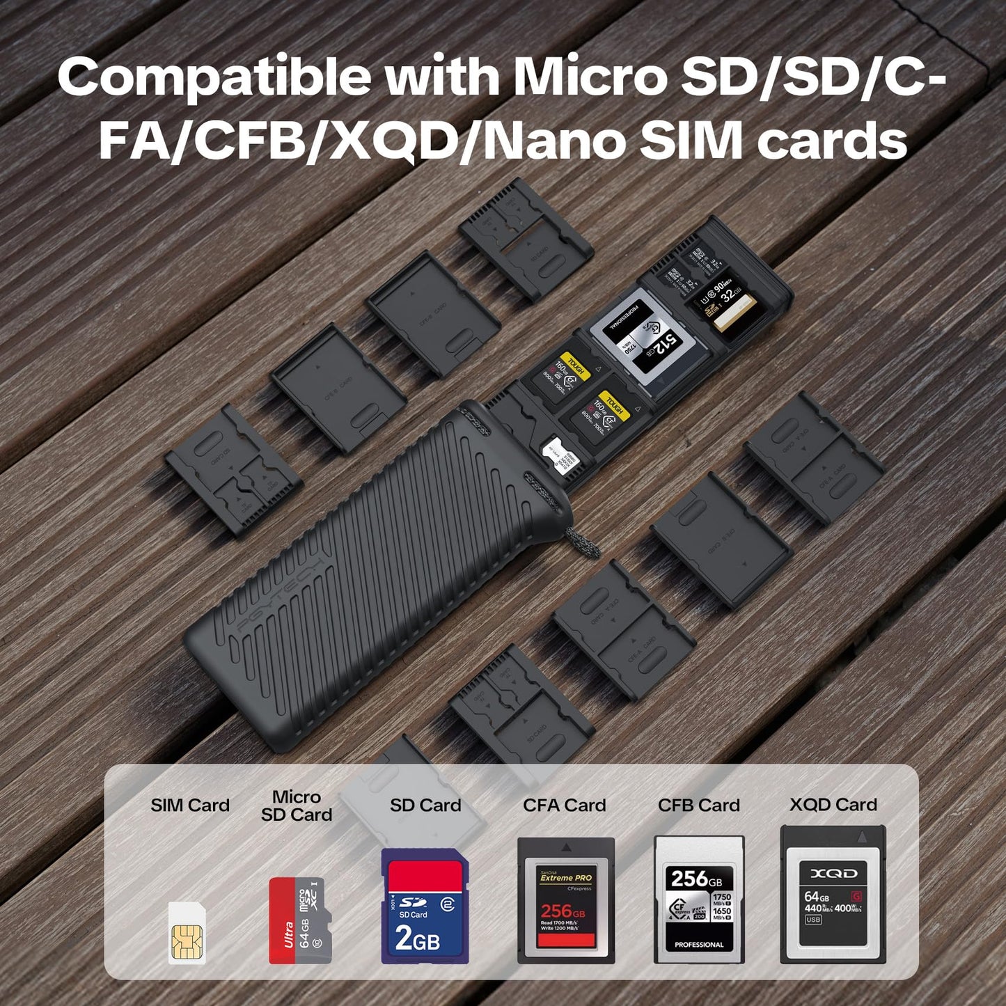 PGYTECH CreateMate Memory Card Case for SD/Micro SD/CFA/CFB/XQD/SIM Cards, 18 Customizable Card Slots Holder, Water Resistant Aluminum Alloy+Silicone Case, Travel Card Organizer for Photographers