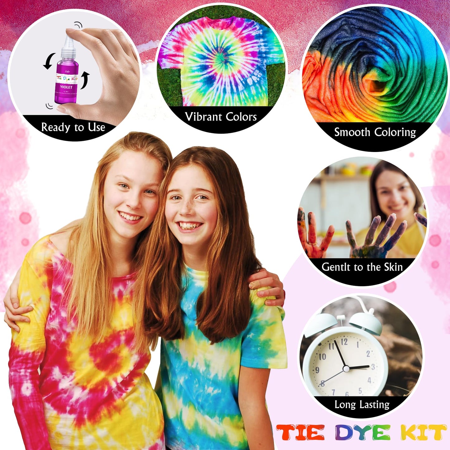 Tie Dye Kit - 40 Colors Permanent Fabric Dye with Rubber Bands, Gloves, Table Cover, Apron for Tie-Dye Art - All-in-1 Non Toxic Textile Paint Dye for DIY Shirt, Hoodie Clothing Painting