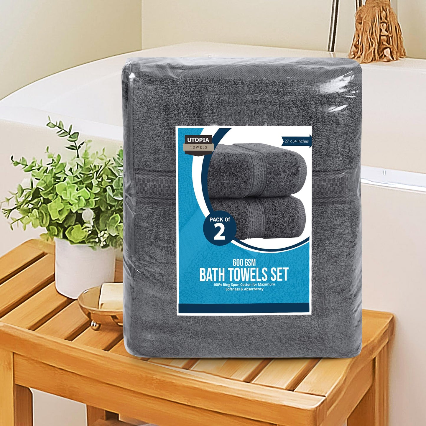 Utopia Towels 4 Pack Premium Bath Towels Set, 27 by 54 Inches, 100% Ring Spun Cotton 600GSM, Lightweight and Highly Absorbent Quick Drying Towels, Perfect for Daily Use, Grey