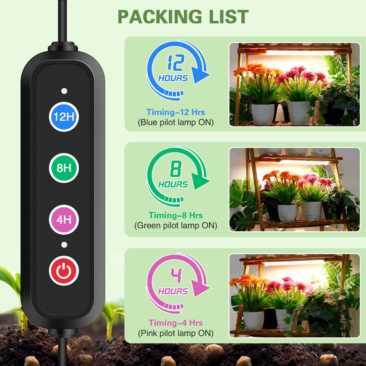 LPMZMBL 60W Ultra-Thin Panel Full Spectrum Grow Lights, 1152 LEDs Growing Light for Indoor Plants with Daisy Chain Function, Grow Lights for Seed Starting with 4/8/12H Auto On/Off Timer (6pcs)