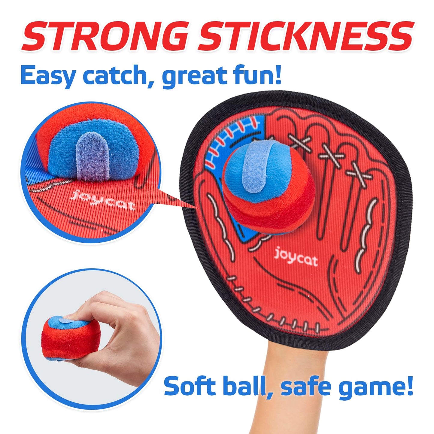 JoyCat Toss and Catch Ball Game with 2 Gloves for Kids & 2 Paddles for Adult or Kids, Outdoor Toys for Family Camping, Beach & Yard Games, Toddler Baseball Glove, Gift for 3-12 Year Old
