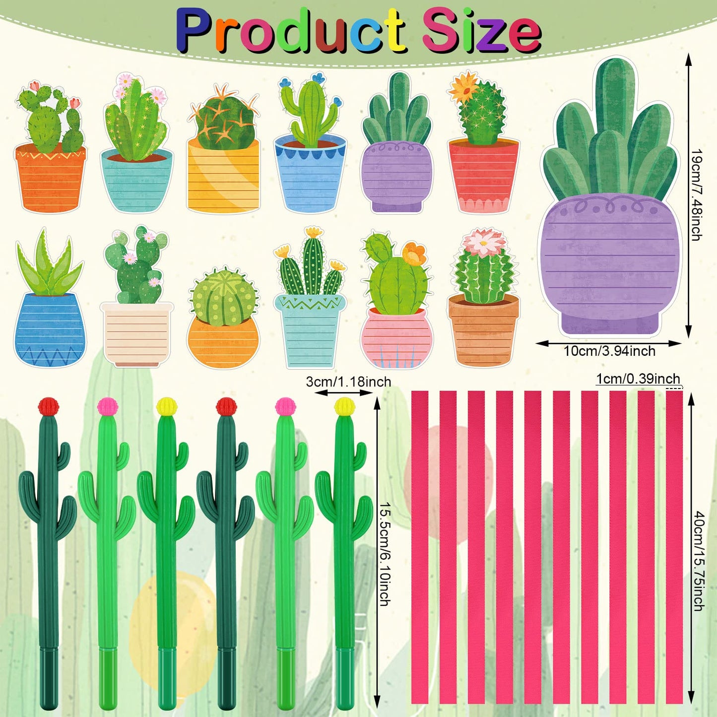 24 Pcs Cactus Sticky Notes with Cactus Pen Sets Cute Notepads Gifts Cacti Notepads Succulent Pen Self Adhesive Note Pads for Xmas School Supply