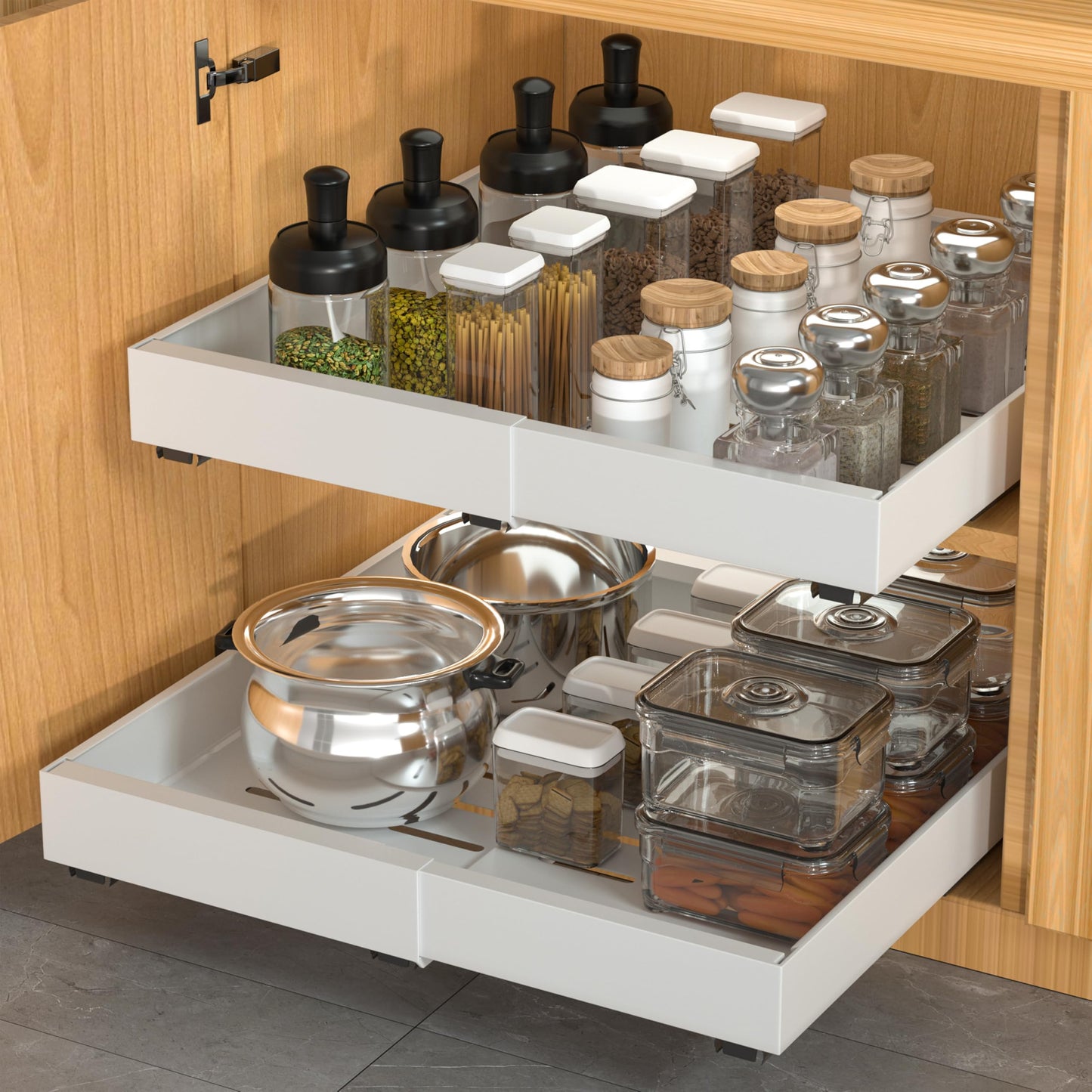 DEKAVA Pull Out Cabinet Organizer Expandable 1 pack, Adhesive with Nano Film, Pull Out Drawers for Cabinets in Kitchen, Pantry or Bathroom (White, 21" DEEPX[12"-20''] Width-1PACK)