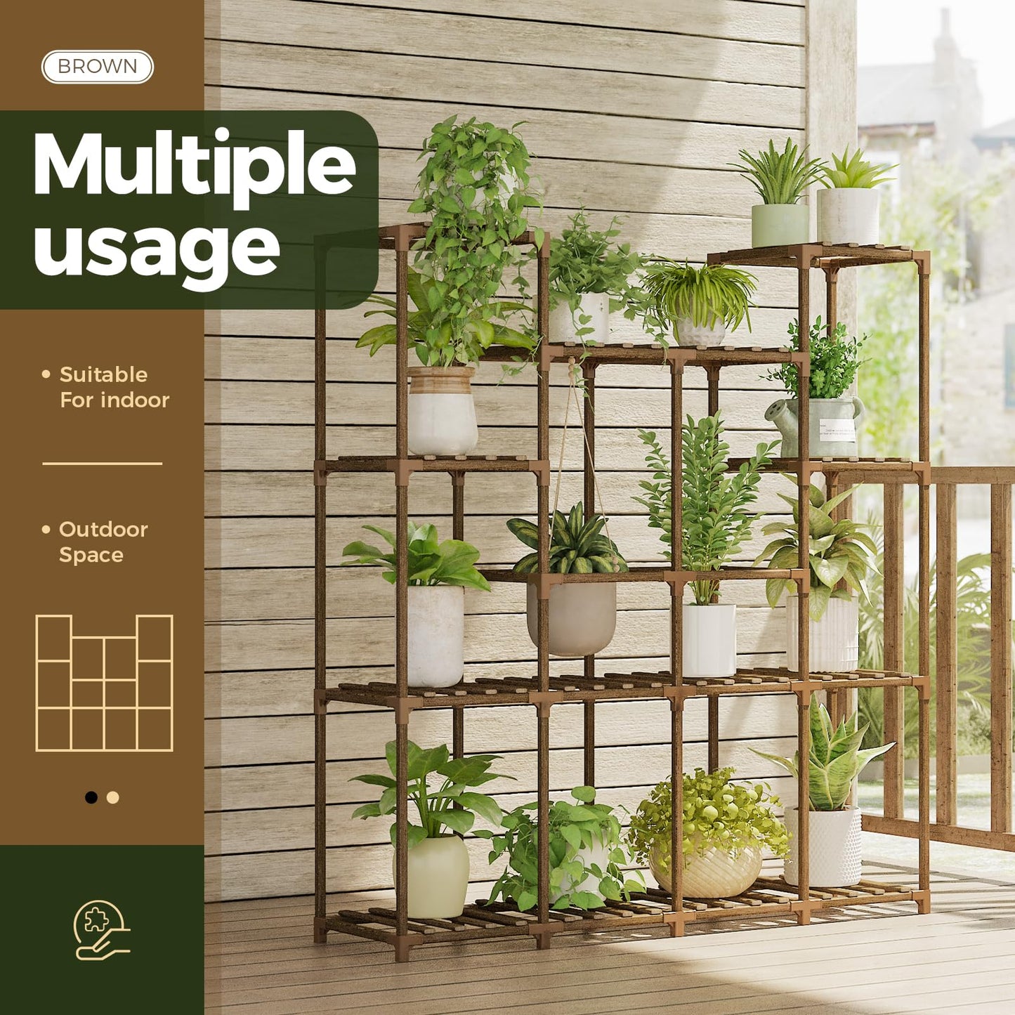 Bamworld Plant Stand Indoor Plant Shelf Tall Outdoor Rack for Garden Balcony Patio Window Living Room 08B