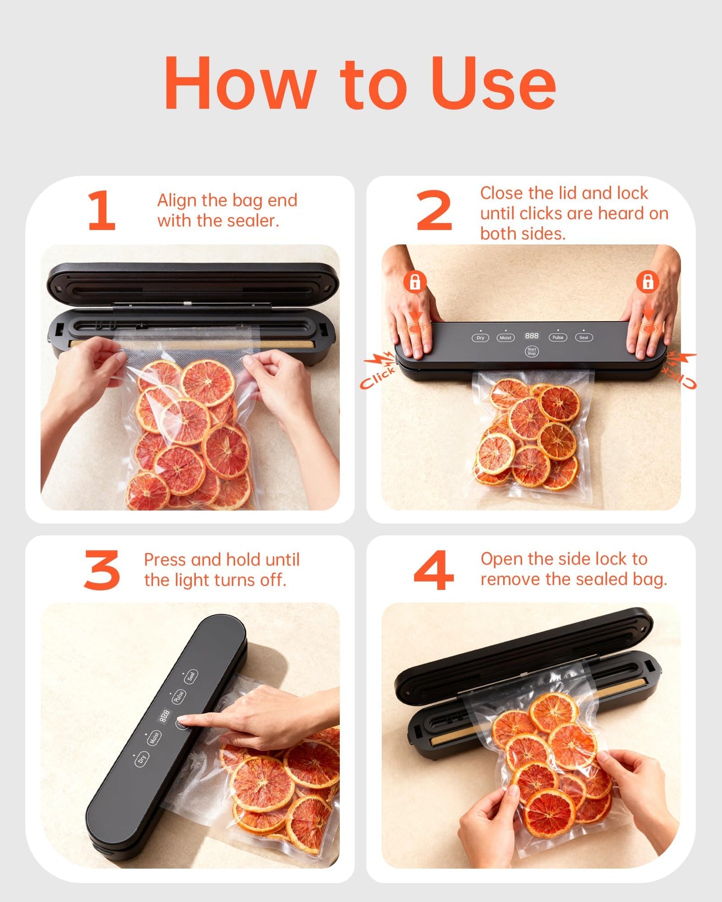 Vacuum Sealer, Automatic Food Preservation System with Digital Display, 75Kpa Super Suction Power, 20 Food Preservation Bags Included, Dry/Moist Food Modes, One-Touch Operation