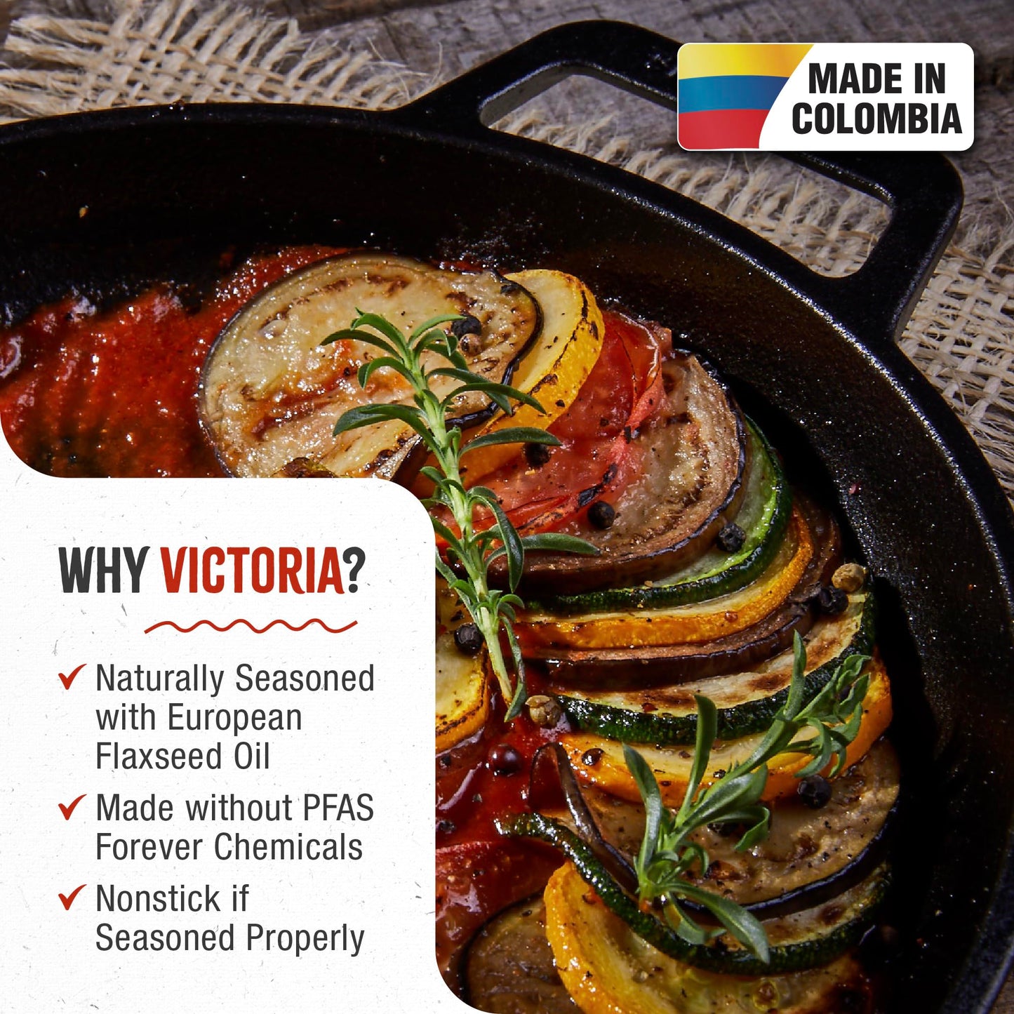 Victoria 10-Inch Cast-Iron Round Skillet with Double Loop Handles, Made in Colombia