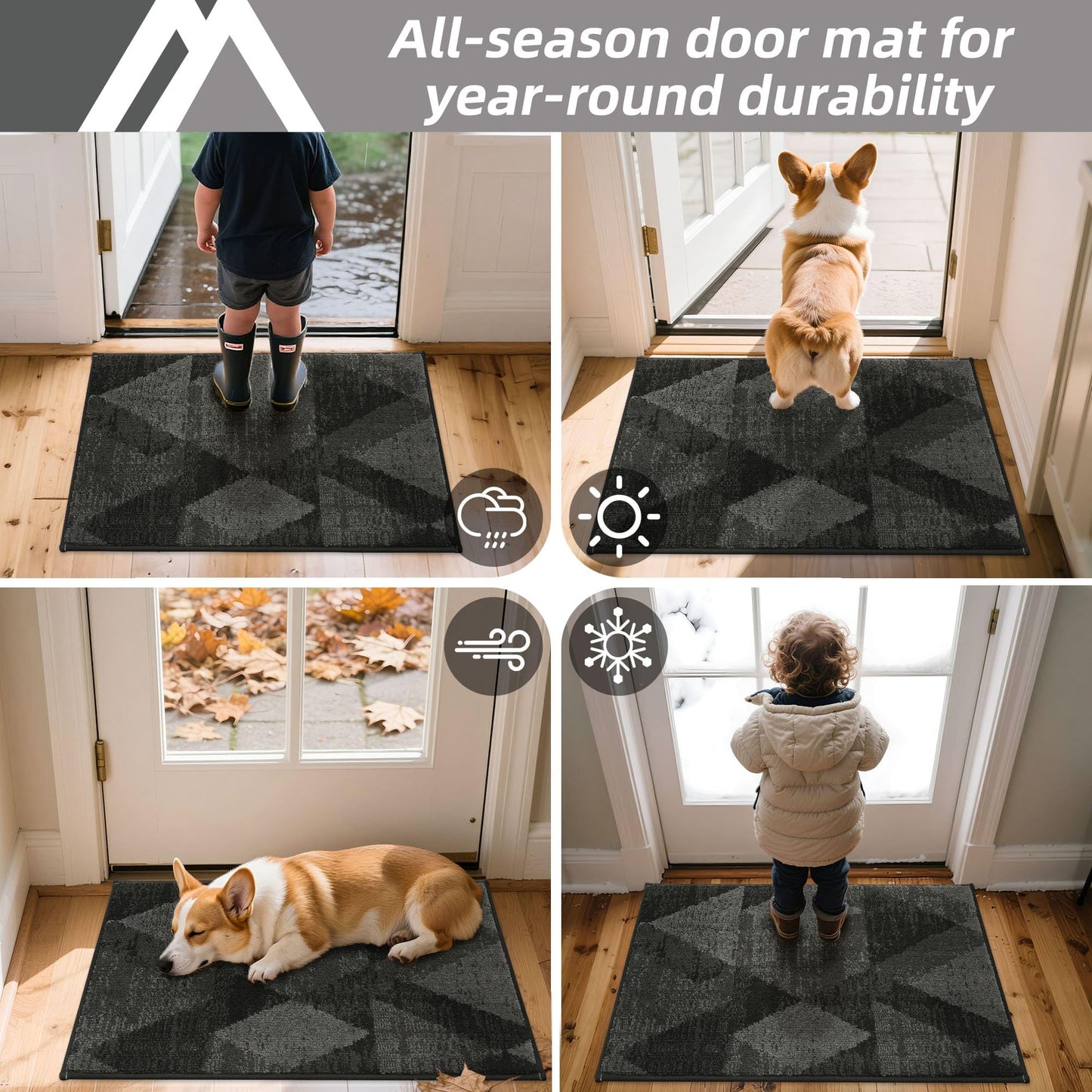 COSY HOMEER Door Mat Entrance, 32"x48" Non-Slip Absorbent Doormat for Front Door, Low Profile Dirt Trapper Entryway Mat, Washable Rugs for Paws & High Traffic Areas, Dark Gray