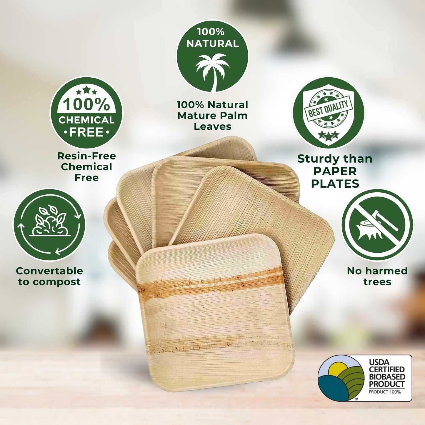 Dtocs Palm Leaf Plates Set (50) – 10" Dinner, 7" Dessert Combo | Bamboo Disposable Look | Party Platter Pack for Holidays, Gifting & Stocking Stuffers | Alternative to Plastic, Wood & Paper Plates