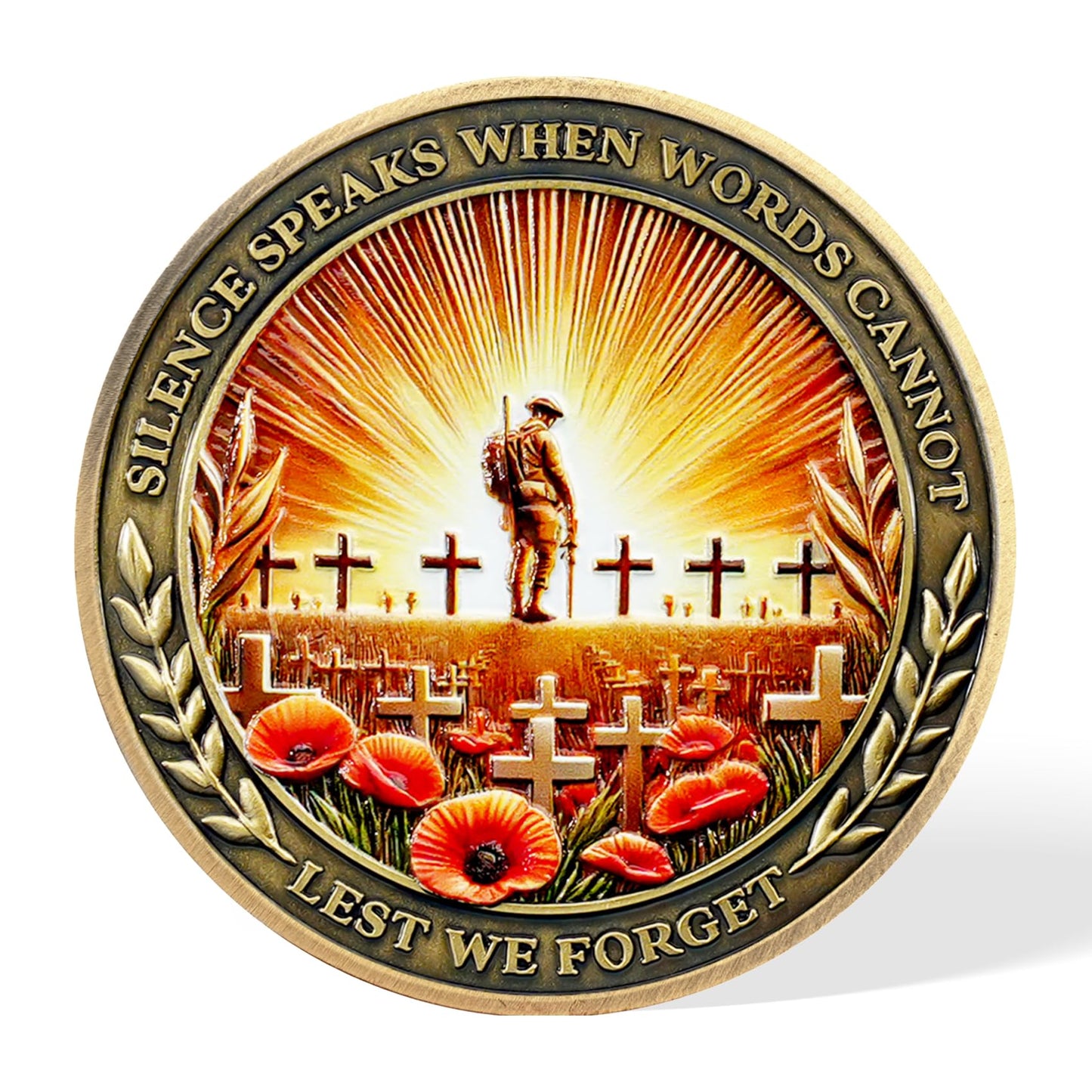 IELCJJ Poppy Military Challenge Coin - Memorial Coin Honoring Fallen Heroes with Poppy and Cross - Veterans Challenge Coin - Patriotic Military Memorabilia Gift (5 PCS)