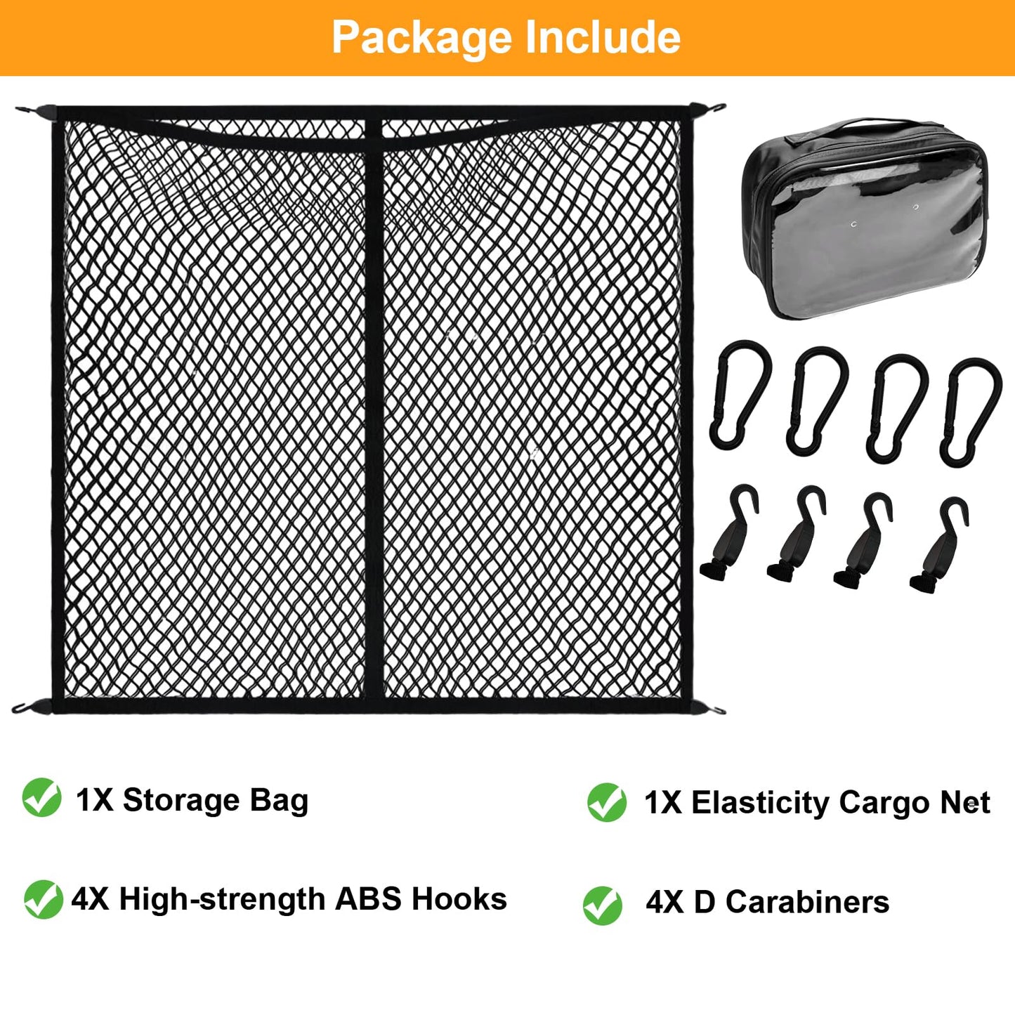 Cargo Net for Pickup Truck Bed, Double-Layer Elastic Cargo Net Stretchable Mesh Organizer for Pickup, Suitable for Daily Light Loads of Trucks, Up to 2X Elastic from 4x4 FT Stretches to 7x7 FT