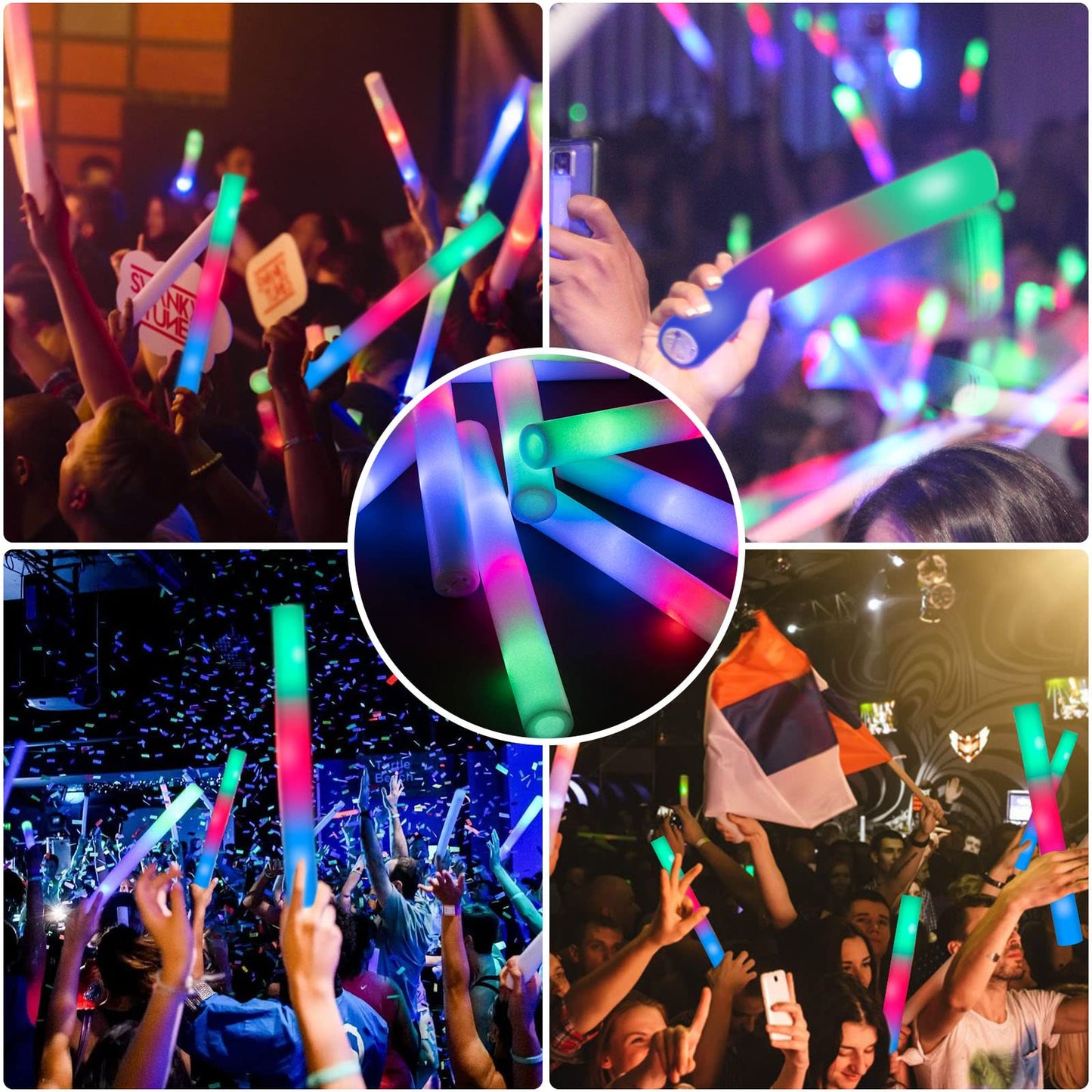 SHQDD Glow Sticks Bulk, 28 Pcs LED Foam Sticks with 3 Modes Colorful Flashing, Glow in the Dark Party Supplies for Wedding, Raves, Concert, Party, Camping