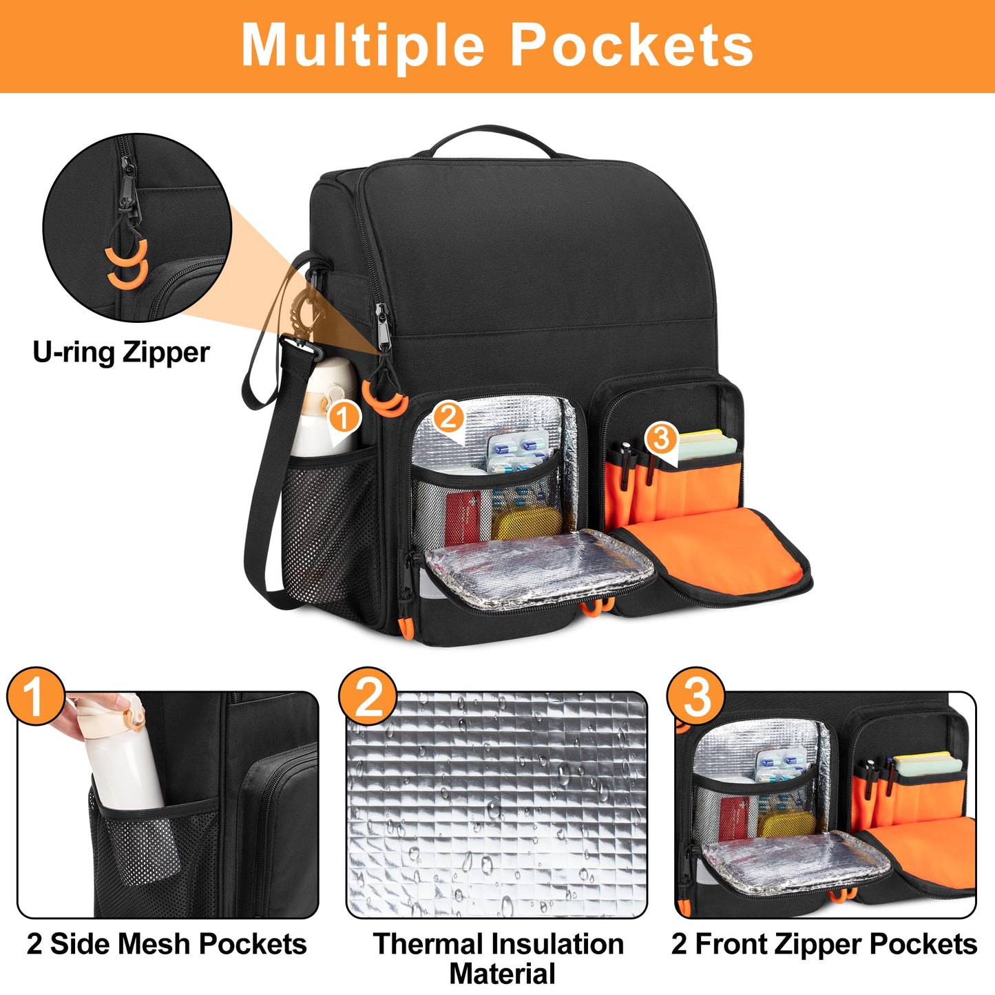 SAMDEW Large Wheelchair Bag to Hang on Back, Wheelchair Accessories Bag for Adult & Senior, Power & Manual Wheelchair Backpack Pouch with Medicine Storage Insulation Pocket & Shoulder Strap, Bag Only