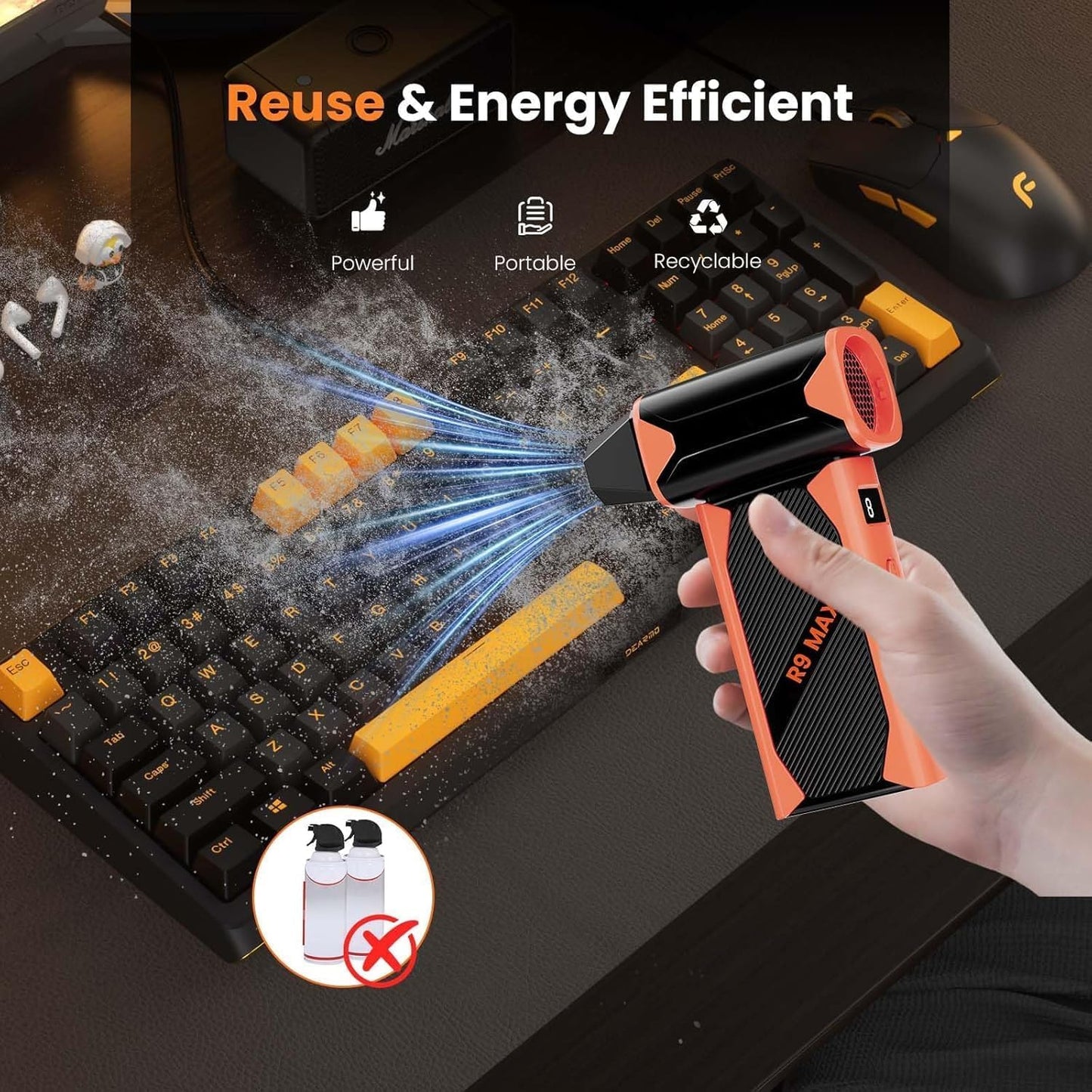 Compressed Air Duster,150000RPM Brushless Motor Electric Air Duster,8-Gear Adjustable Air Blower with LED Display, Rechargeable Powerful Dust Cleaner for Computer, Keyboard (Blackmax)
