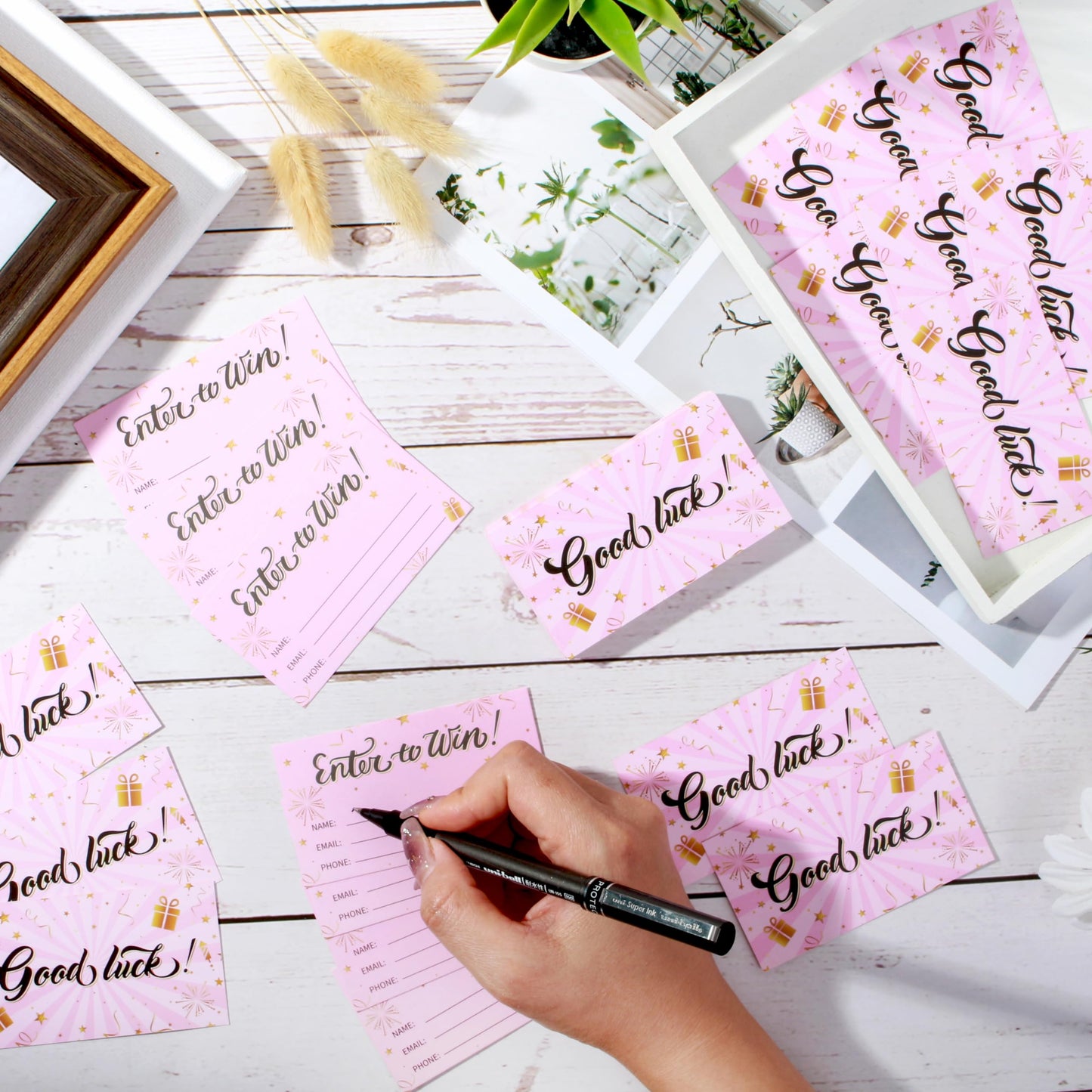 1200 Pcs Pink Enter to Win Raffle Tickets Cards 3.5 x 2 Inch Entry Form Ticket Cards for Contest, Auction, Raffles, Ballot Box with Space for Name, Email Address Phone Number Fields (1200)