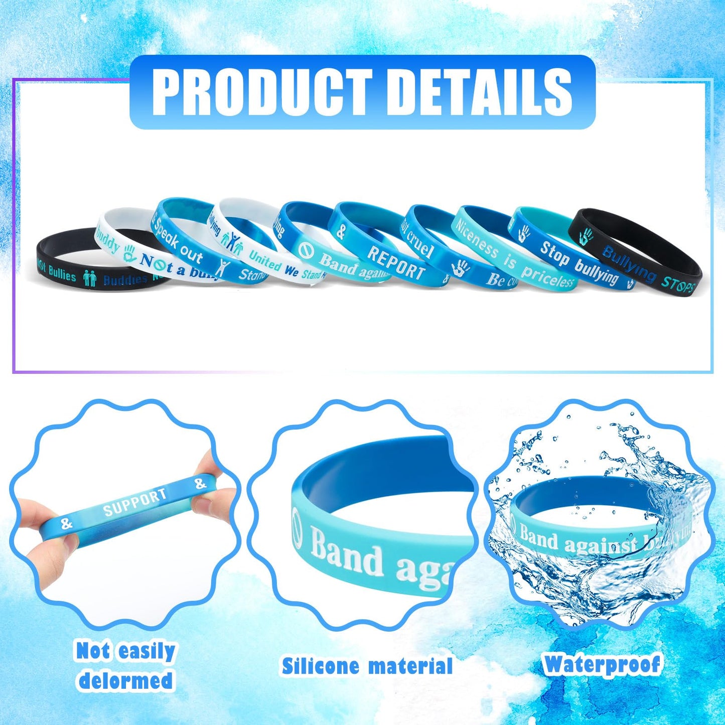 Seenelling 200 Pcs Anti Bullying Wristbands Bulk Against Bullying Silicone Bracelet 10 Styles Unisex Stretchy Motivational Silicone Wristbands for Anti Bullying Awareness Fundraising