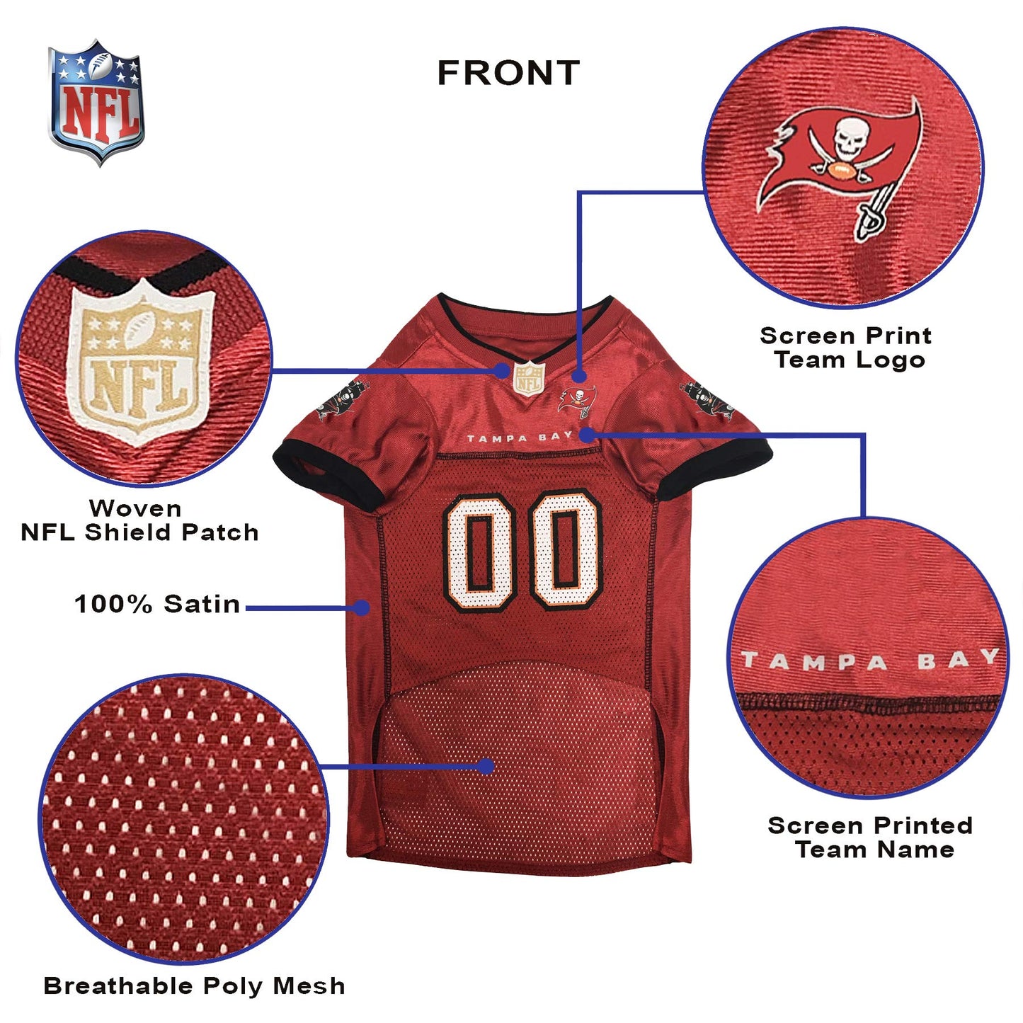 NFL Tampa Bay Buccaneers Dog Jersey, Size: XX-Large. Best Football Jersey Costume for Dogs & Cats. Licensed Jersey Shirt