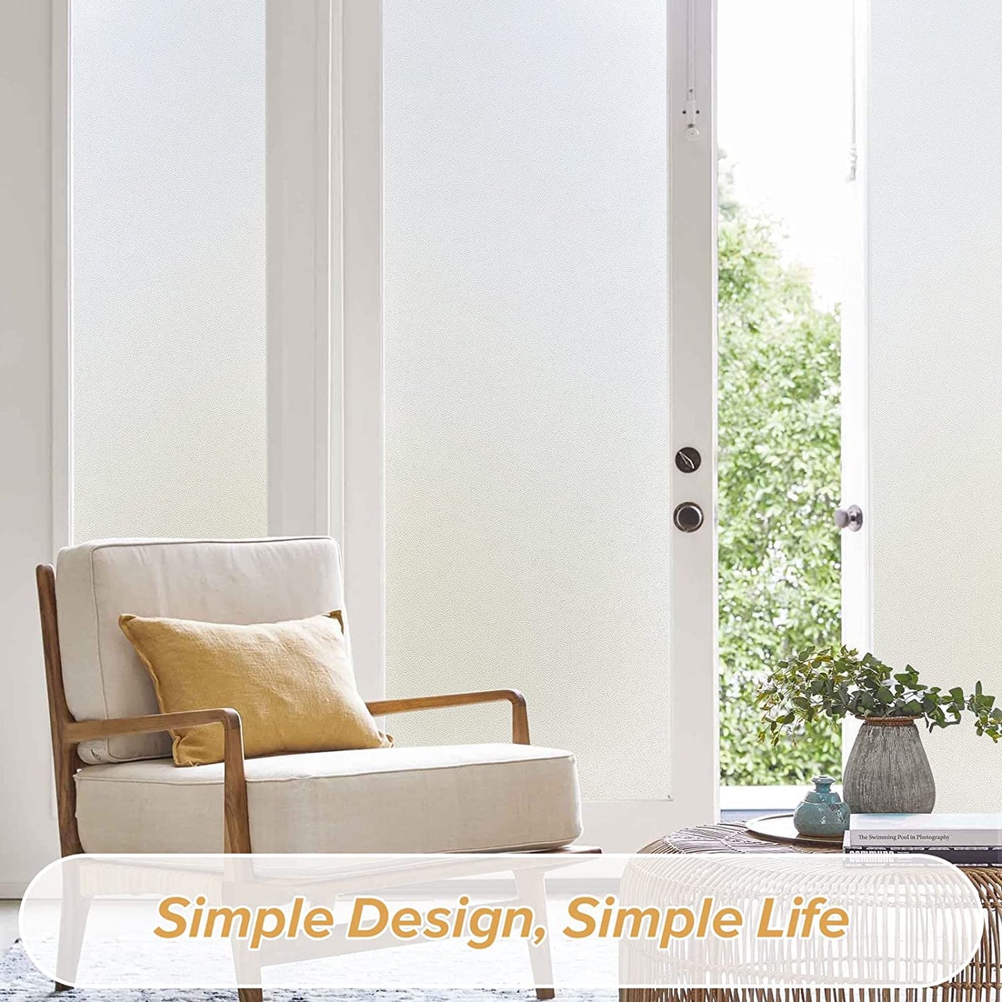 rabbitgoo Window Films for Privacy Frosted Glass Film with Backing Grid Lines Non-Adhesives Privacy Sticker Static Cling Window Covering Decals for Home Office Bathroom Door 90 x 200cm, Pure Frosted