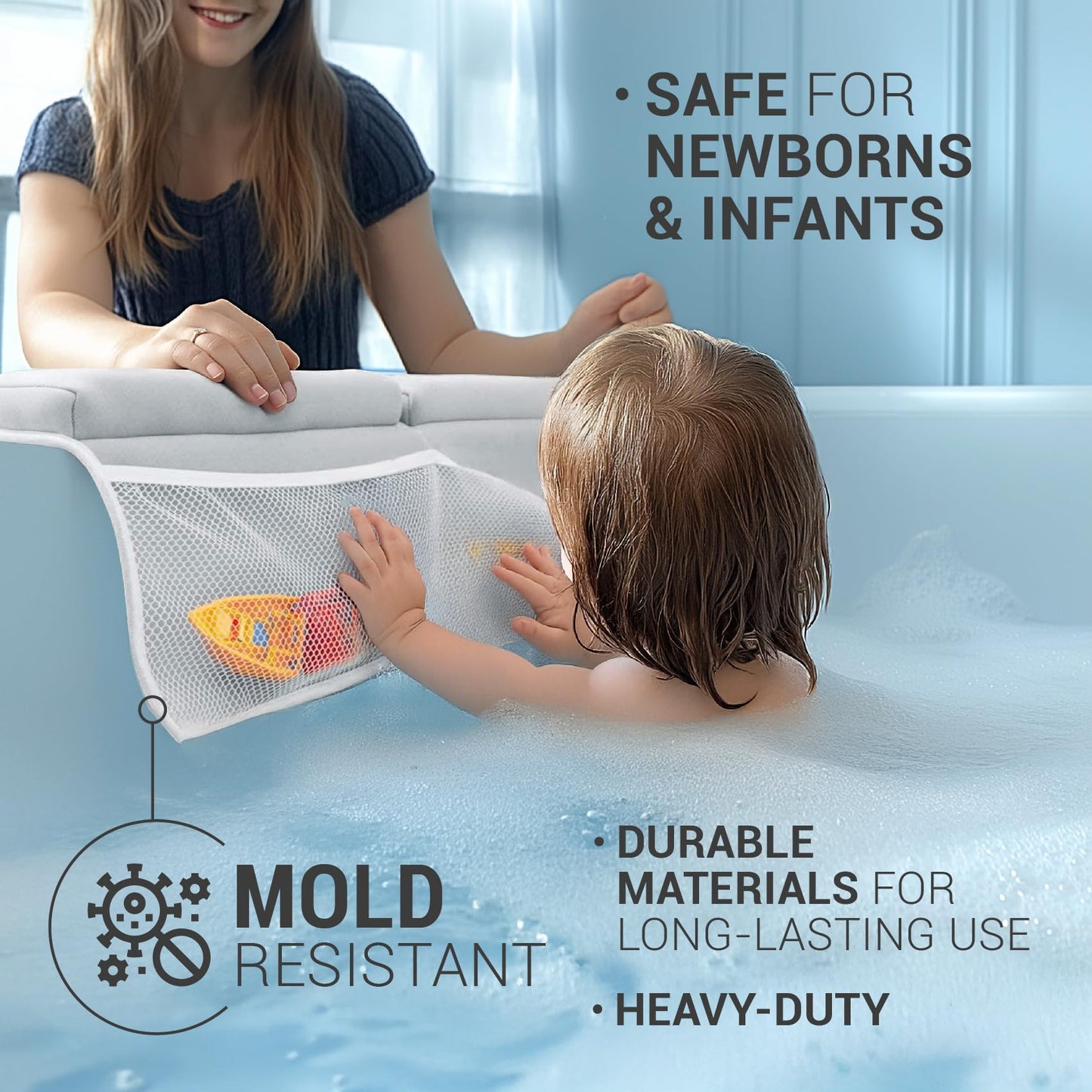 COLSEN Baby Bath Kneeler and Elbow Kneeling Rest Pad Set – Comfortable, 1.5” Thick, Painless, Non-Slip, Foldable Bathing Parent time Mat, with Toy Organizer for Babies and Toddler While Sitting Up