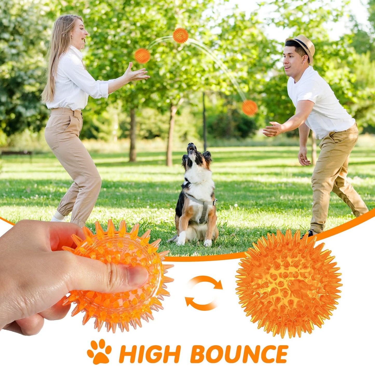 24 Pack Squeaky Dog Toys Balls 2.56'' Spiky Dog Balls Floating Pool TPR Puppy Fetch Chew Toy for Small Medium Doggy Aggressive Chewers Clean Teeth Training(Blue, Green, Orange)