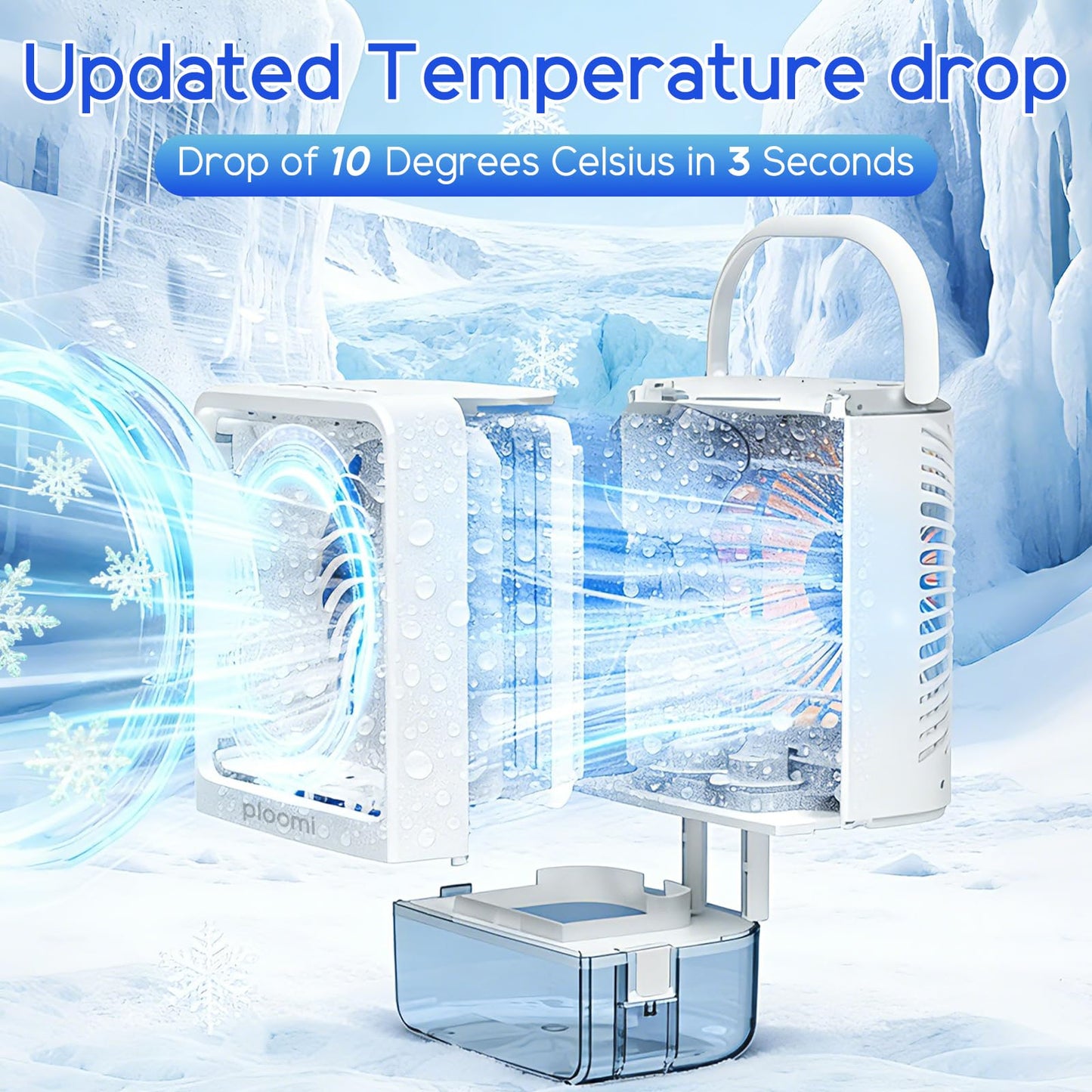 Ploomi Evaporative Air Cooler Fan, 4-in-1 Portable Personal Mini AC with Humidifier & 7 Color LED Night Light, 3 Speeds & 3 Mist Modes, USB Powered, for Bedroom Office Desk Camping Tent