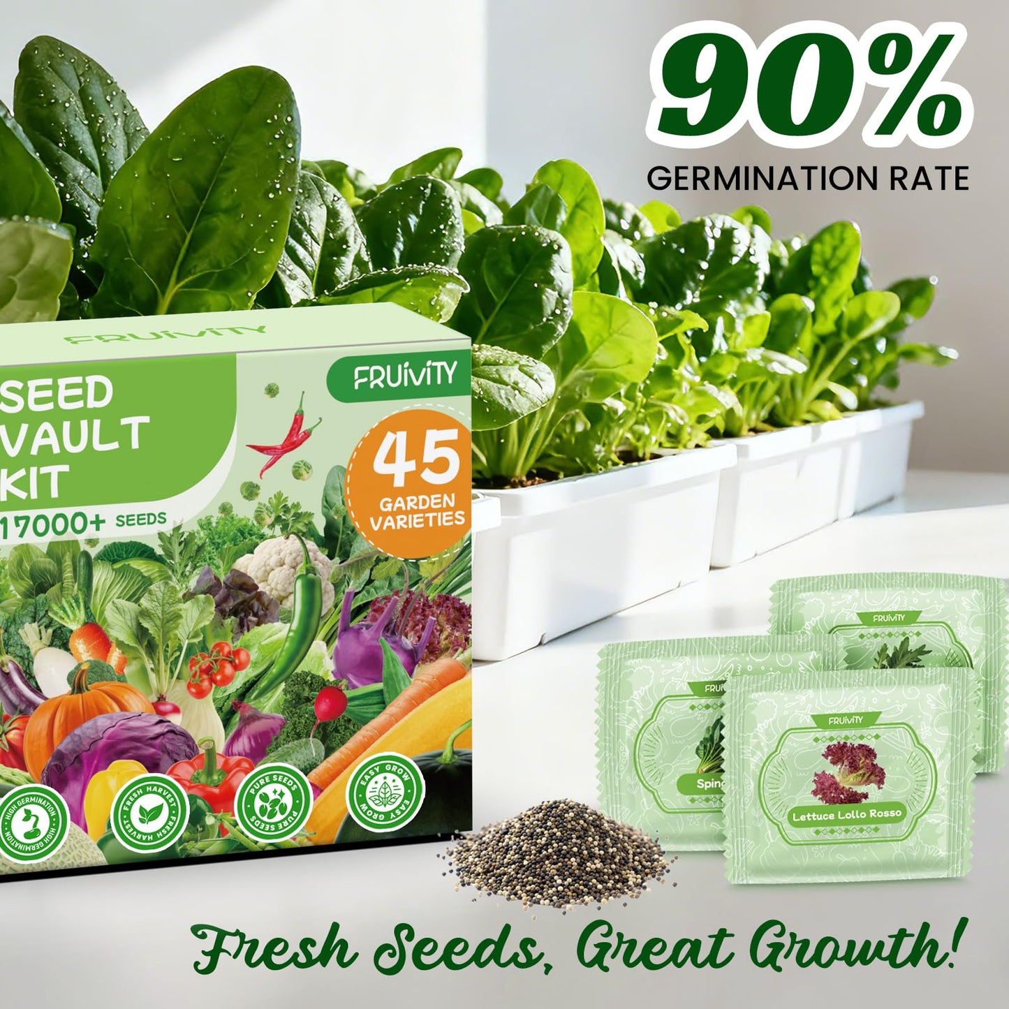 45 Vegetable Seeds Variety Pack - 17,000+ Non-GMO Heirloom for Planting Garden Seed Packets, Indoor & Outdoors Gardening -Seed Vault Kit, Friend Gift,Tomato Cabbage Spinach Cucumber Lettuce