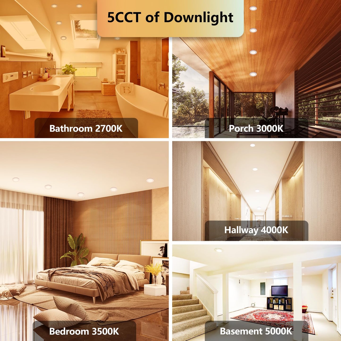 Togalonn Pot Lights LED 4 Inch Recessed Lights with Night Light, Dimmable & 2700K/3000K/3500K/4000K/5000K Selectable Slim Wafer Soffit Downlight, ETL Listed, IC Rate, 9W, 10 Pack