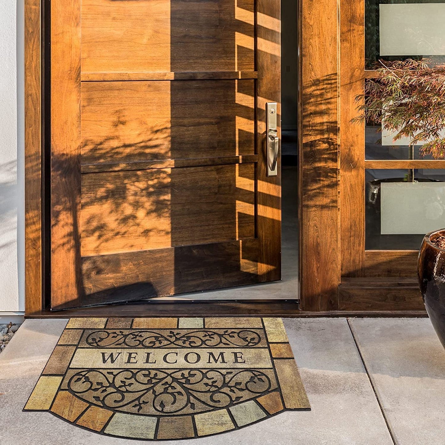 MTOUOCK New Large 36"x24" Heavy Duty Welcome Mat Outdoor with Non-Slip Rubber Backing - Durable Outdoor Door Mat for Front Door Entrance, Garage, Patio & High Traffic Areas - Stone Scroll Design