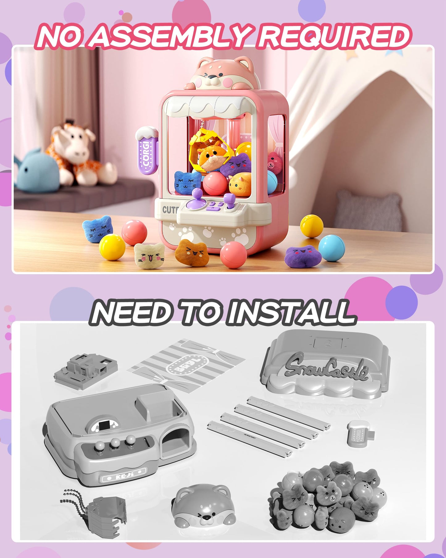 Claw Machine for Kids, Mini Candy Vending Grabber, Vending Machine Toys for Girls and Boys, Kids Party Games, Electronic Arcade Game Indoor Toy for Home Party Birthday Gifts & 35 Mini Toys (Small)