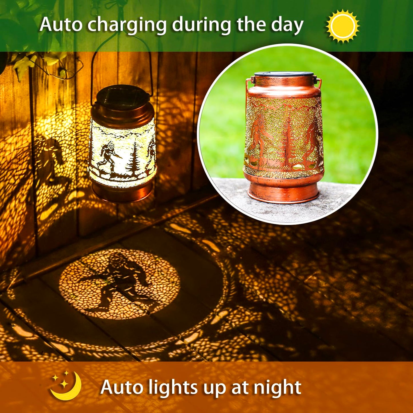 Bigfoot Solar Lanterns Outdoor Waterproof Hanging Solar Lights Big Foot Sasquatch Gifts for Men Women Metal Decorative LED Lanterns for Yard,Patio,Lawn,Tabletop,Pathway,Landscape,Garden Decor