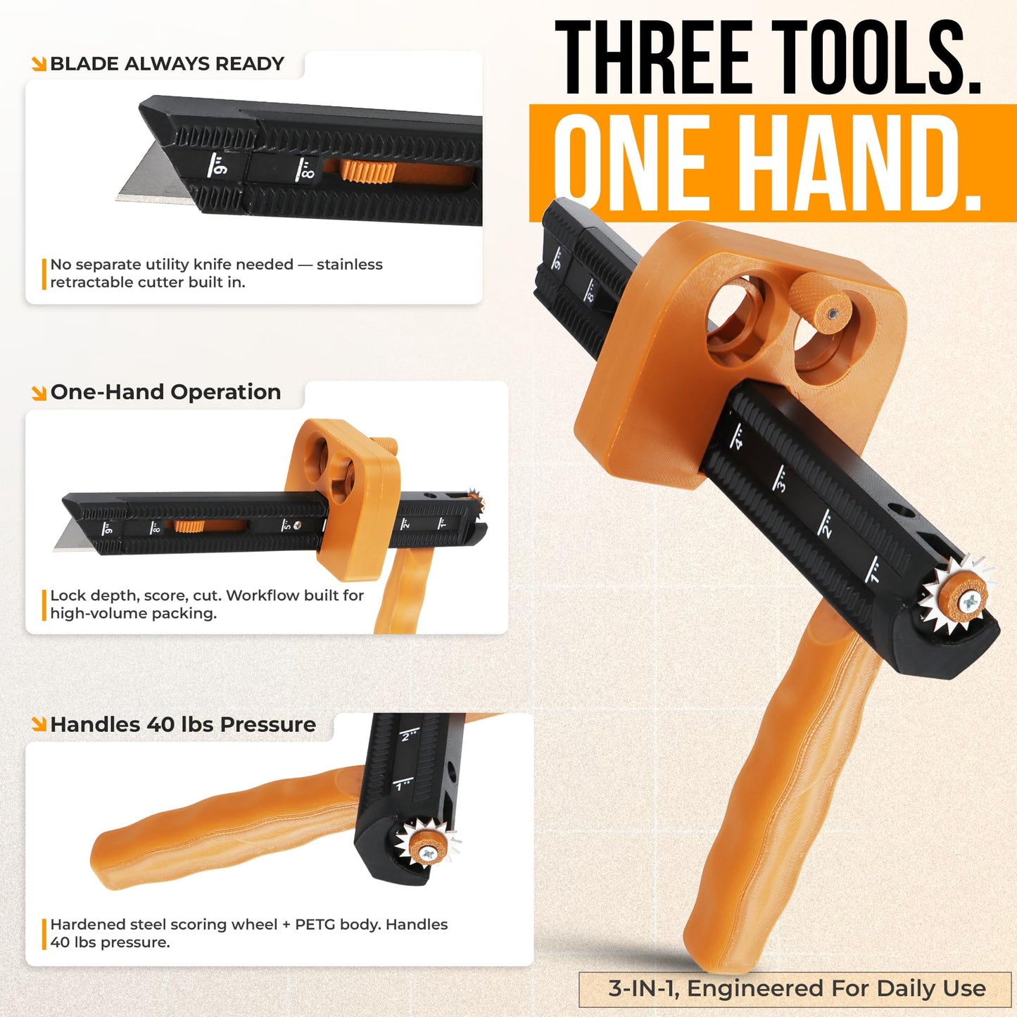 All-in-One Box Resizer Tool with Scoring Wheel & Built-In Cutter | Adjustable Depth Guide for Cardboard Box Right-Sizing | Reduce Shipping Costs & Packaging Waste