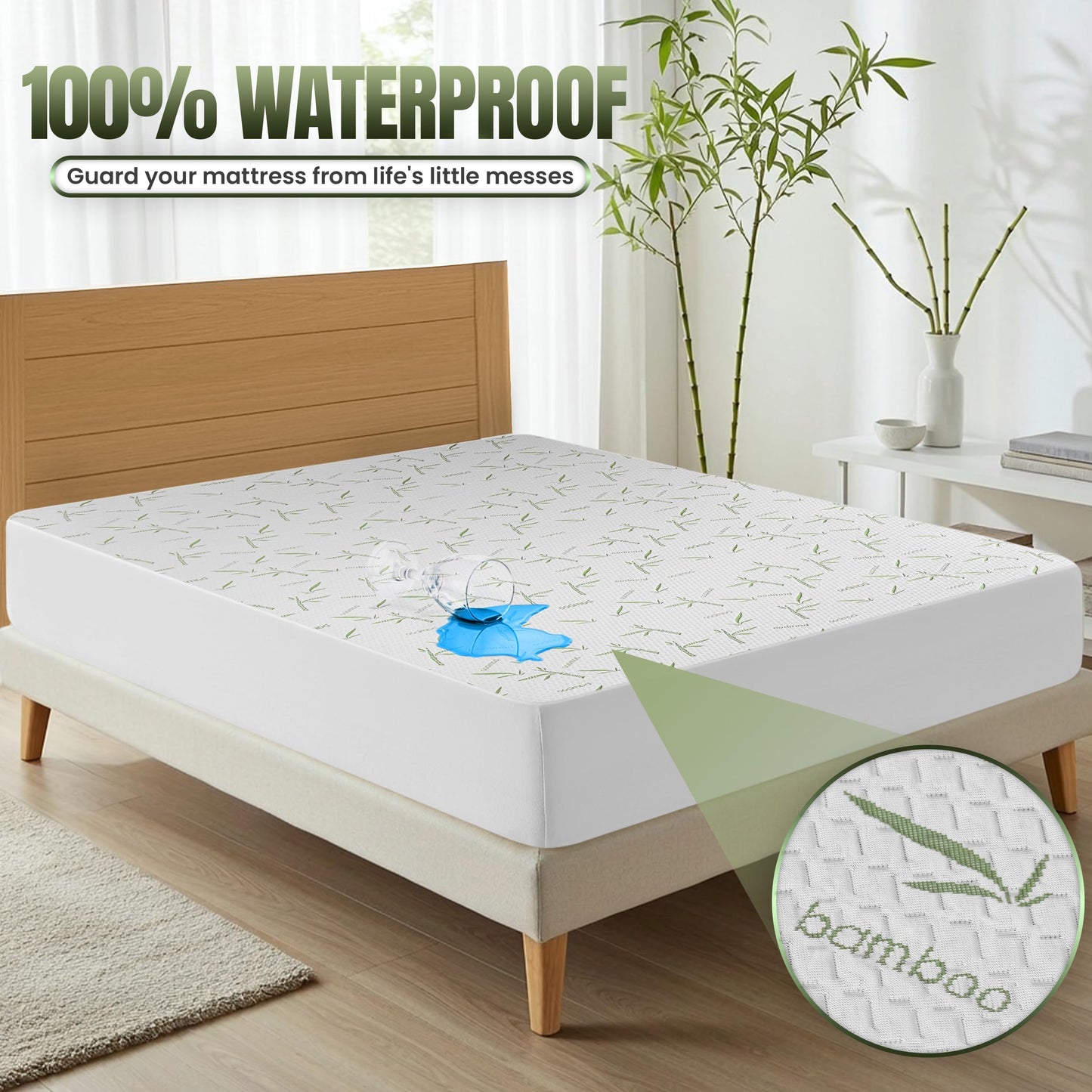 Utopia Bedding Waterproof Mattress Protector Queen Size, Bamboo Viscose Mattress Cover 200 GSM, Fits 17 Inches Deep, Breathable, Fitted Style with Stretchable Pockets