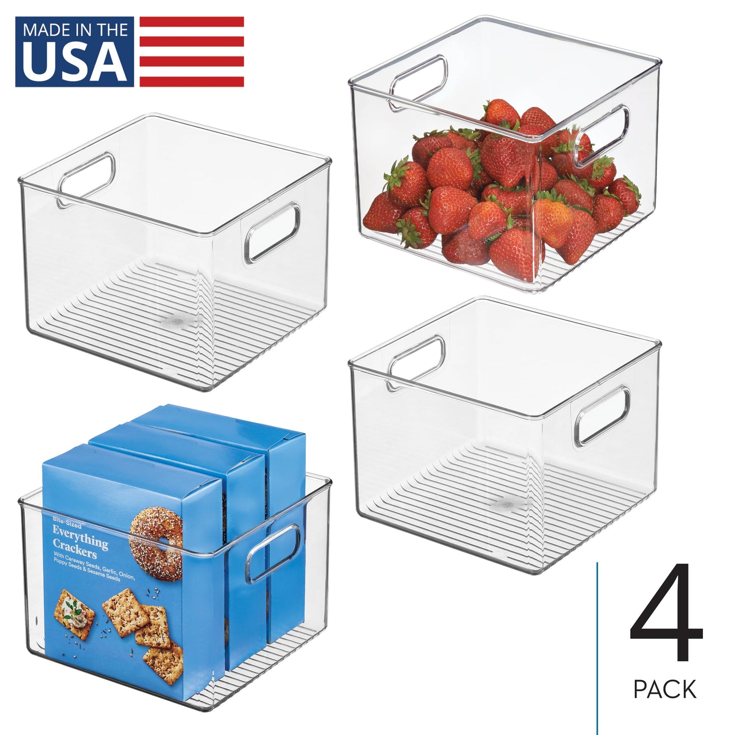 iDesign Plastic Fridge and Pantry Storage Bins, Organizer Container for Kitchen, Bathroom, Office, Craft Room, BPA-Free, 8" x 8" x 6", Set of 4, Clear