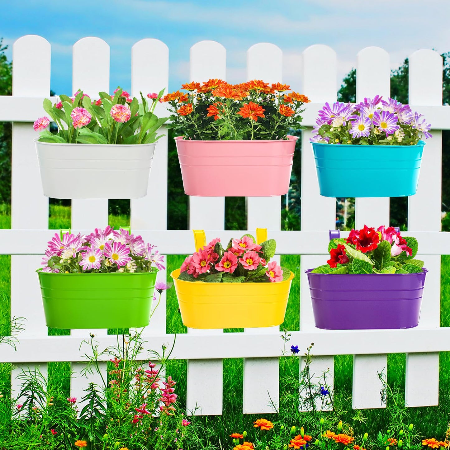 Foraineam - 6 Pack Hanging Planters, Metal Iron Flower Pot Holders, Garden and Balcony Planters, Metal Wall Hanging Brackets, Planter with Detachable Hooks