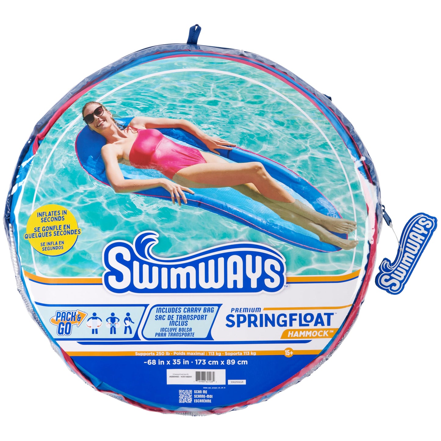 SwimWays Spring Float Premium Hammock Pool Lounger, Inflatable Pool Floats Adult with Fast Inflation for Ages 15 & Up