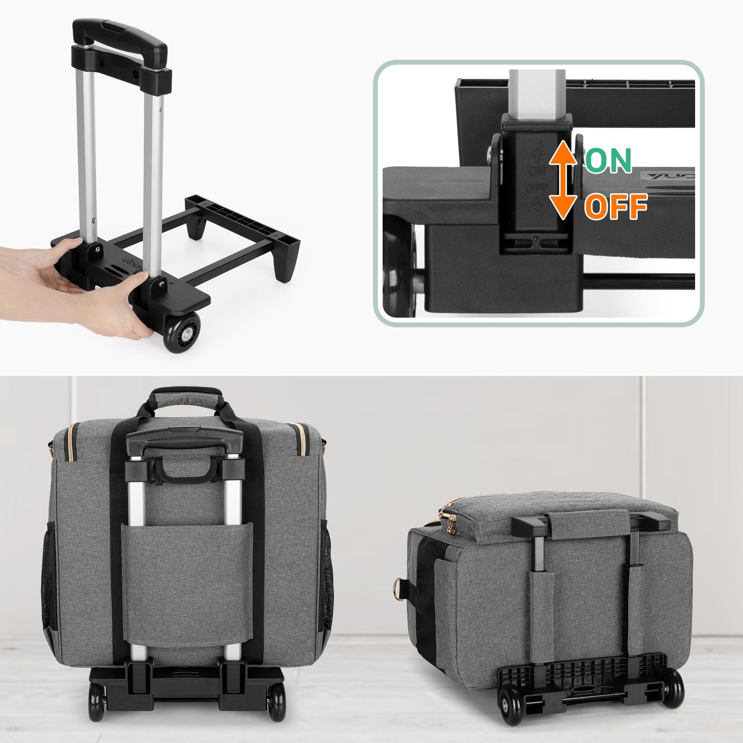 Luxja Rolling Teacher Bag with Laptop Compartment and Detachable Dolly, Multifunctional Rolling Teacher Tote Bag (Patent Pending), Gray