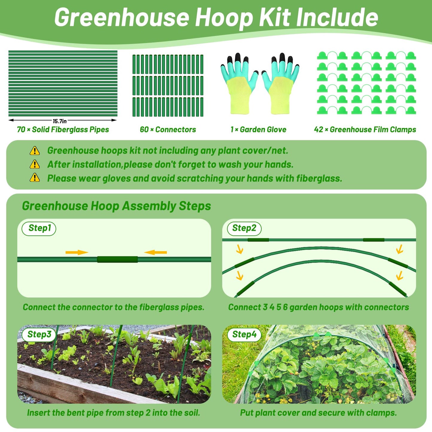 70 PCS Garden Hoops for Raised Beds 14 Sets Garden Tunnel Hoops Greenhouse Hoops Grow Tunnel, Fiberglass Garden Hoops for Netting Shade Cloth Cover DIY Plant Support Garden Stakes