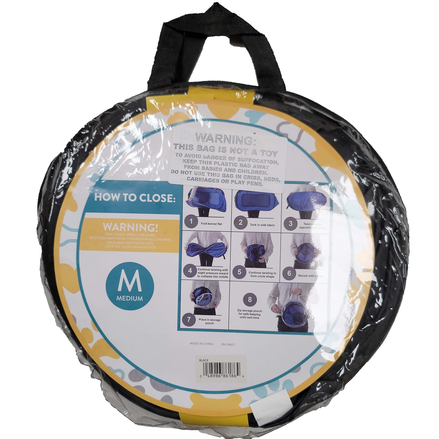 Beatrice Home Fashions Portable, Collapsible, Pop Up Kennel Travel Cat and Dog Crate, 36" L x 22" W x 22" H, Black