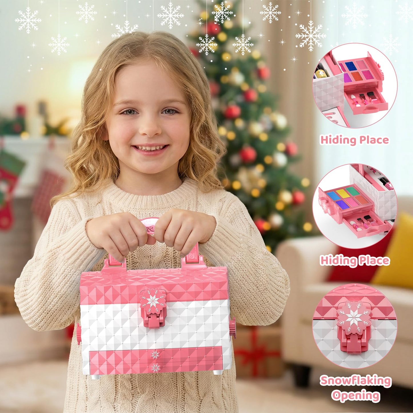 GirlsHome Kids Makeup Kit for Girls 56 Pcs Washable Real Cosmetic, Non-Toxic Frozen Toys Toddler Makeup Kit, Frozen Princess Dress up Kit Christmas & Birthday Girl Gift for 3-12 (Frozen Pink)