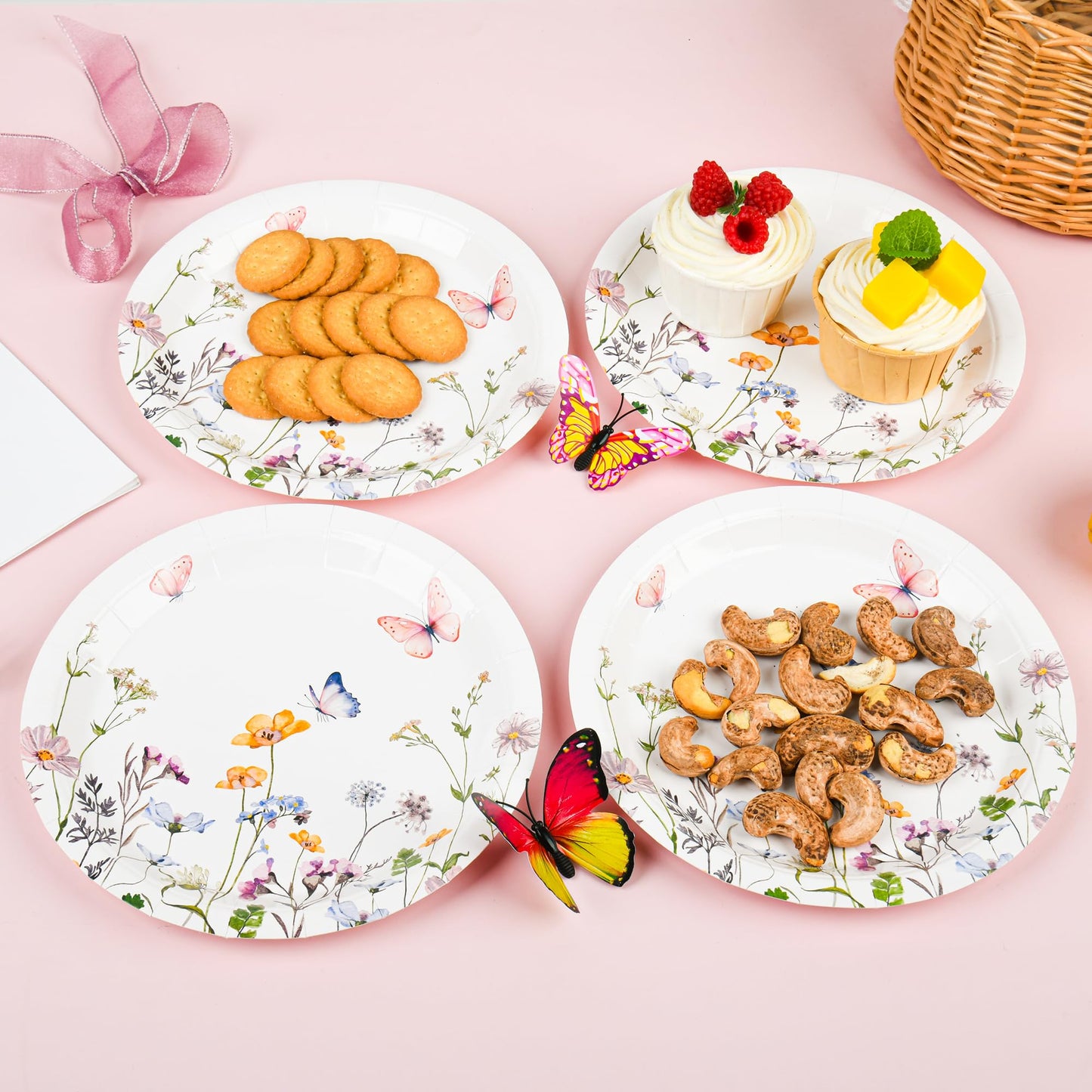 AimFun 48 Pcs Wildflower Paper Plates 9 Inch Disposable Floral Plates Spring Summer Watercolor Rustic Botanical Dinner Plates for Baby Shower Birthday Bridal Shower Wedding Tea Party