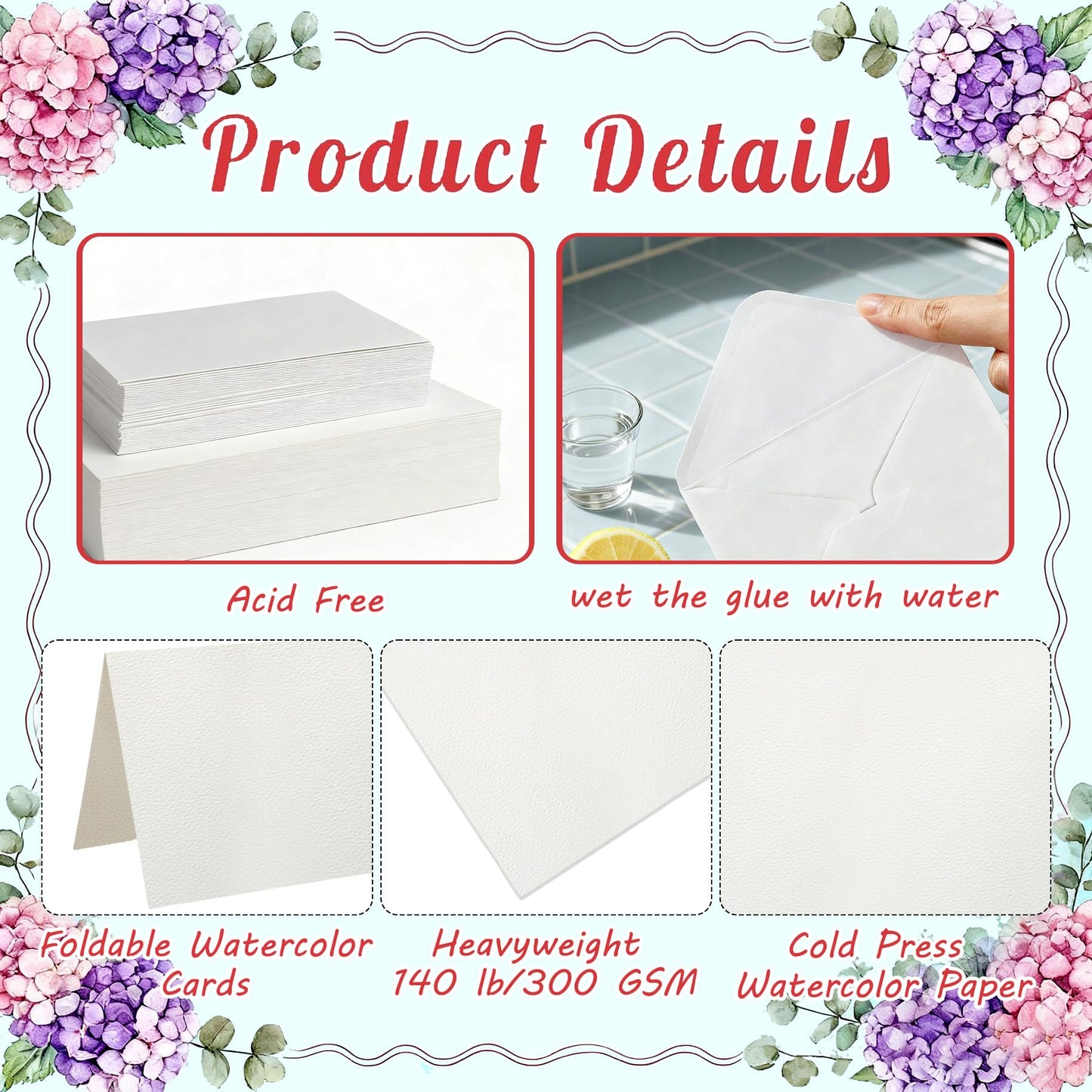 60 Sets Watercolour Cards with Envelopes, 140 lb/300 GSM Foldable Blank Postcards and Envelopes for Painting or Card Making, Perfect for Christmas, Birthday, 4x6 Inch