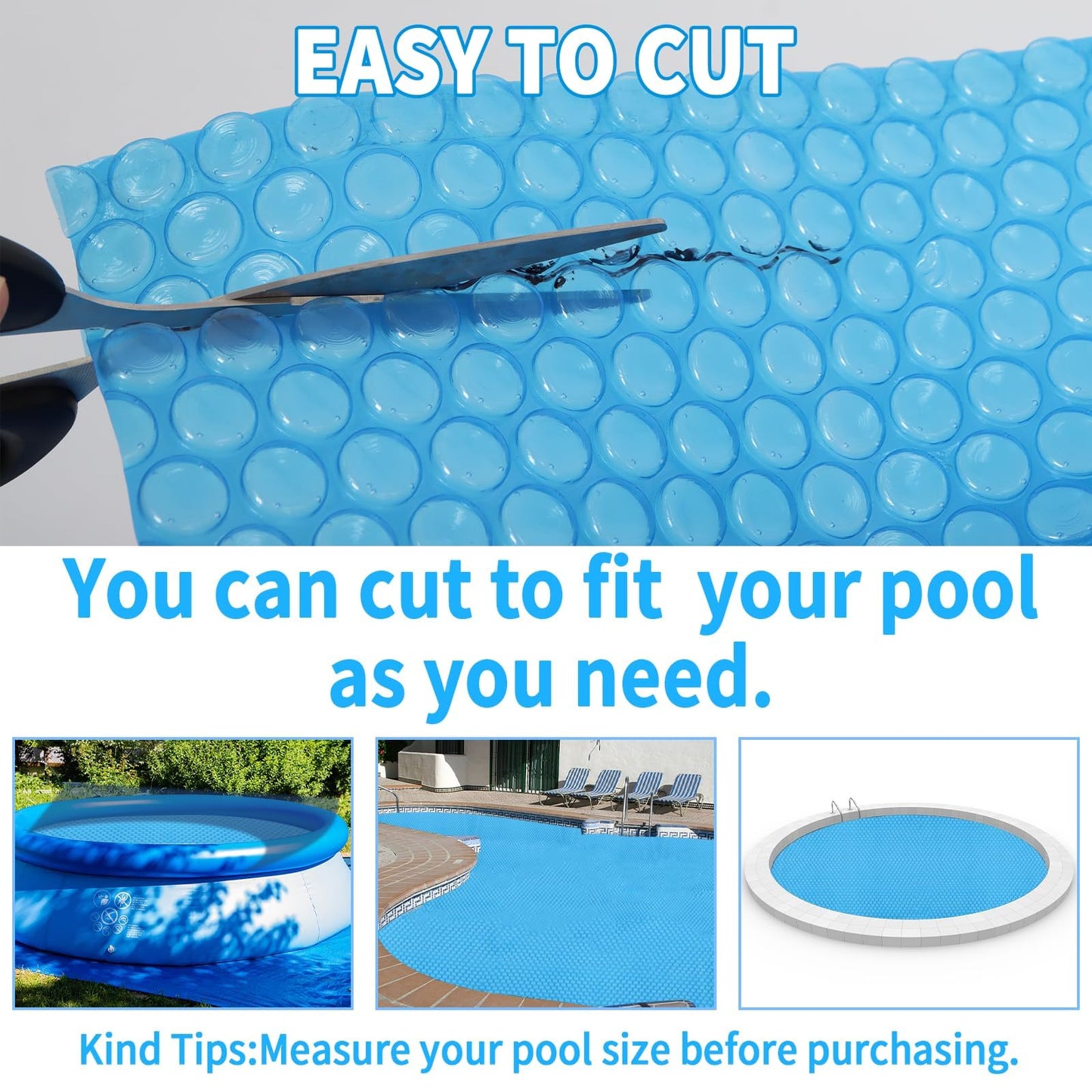 Spa and Hot Tub Bubble Insulating Cover, 6ft x 6ft Thermal Solar Trimmable Floating Blanket Cover(16 Mil) for Above Ground Pools, Blue