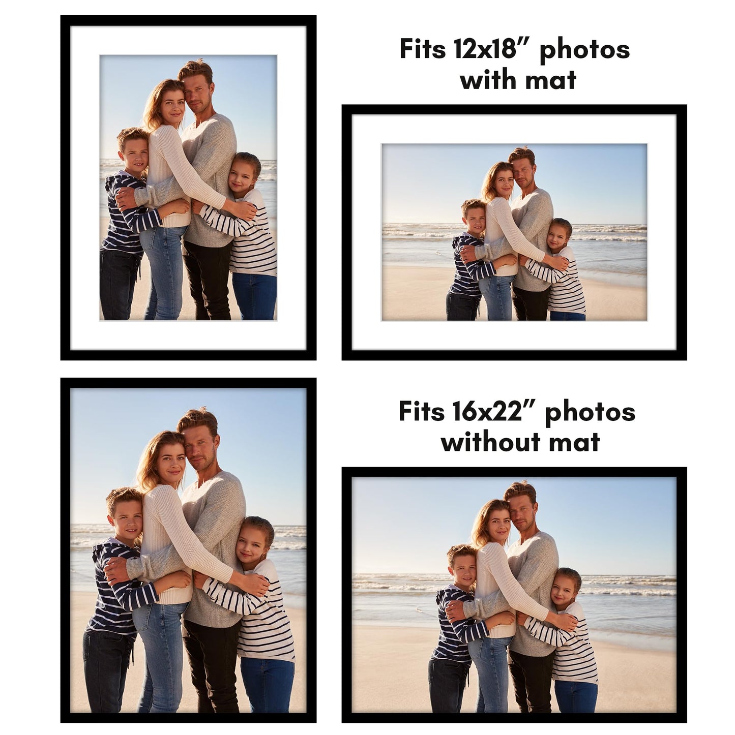 Americanflat 16x22 Picture Frame with Polished Plexiglass - Set of 2 - Use as 12x18 Frame with Mat or Display 16x22 Photo Without Mat - Galleria Collection - Picture Frames for Wall Display - Black